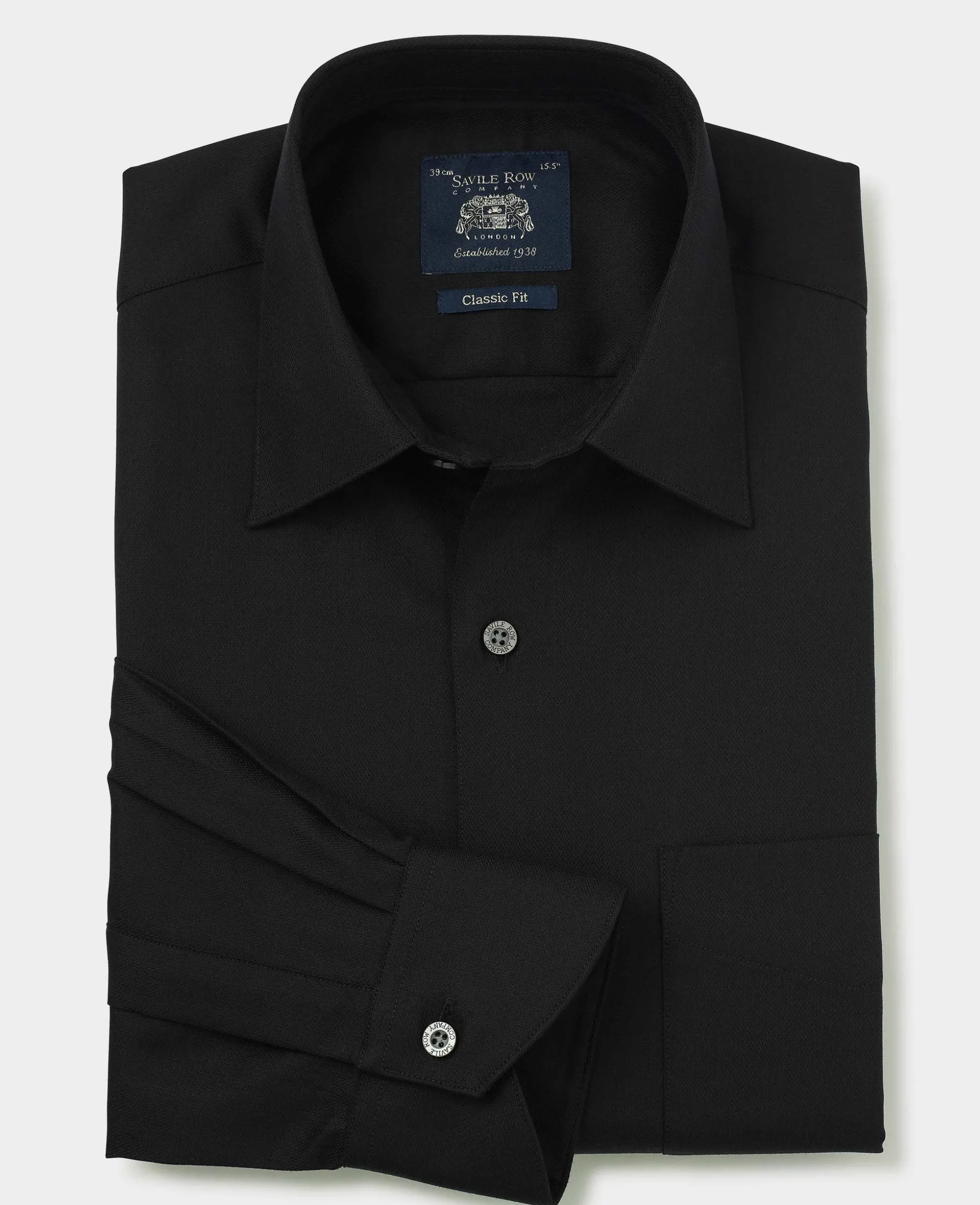 Black Cotton Herringbone Classic Fit Formal Shirt - Single Cuff