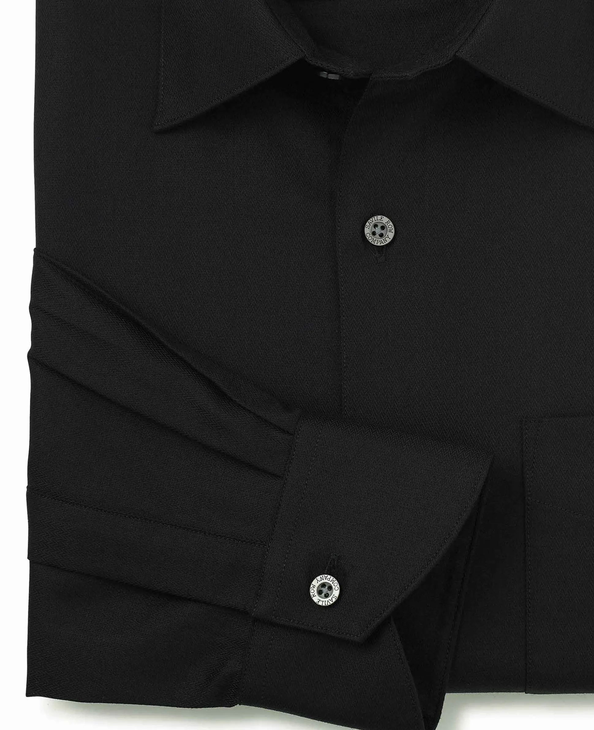 Black Cotton Herringbone Classic Fit Formal Shirt - Single Cuff