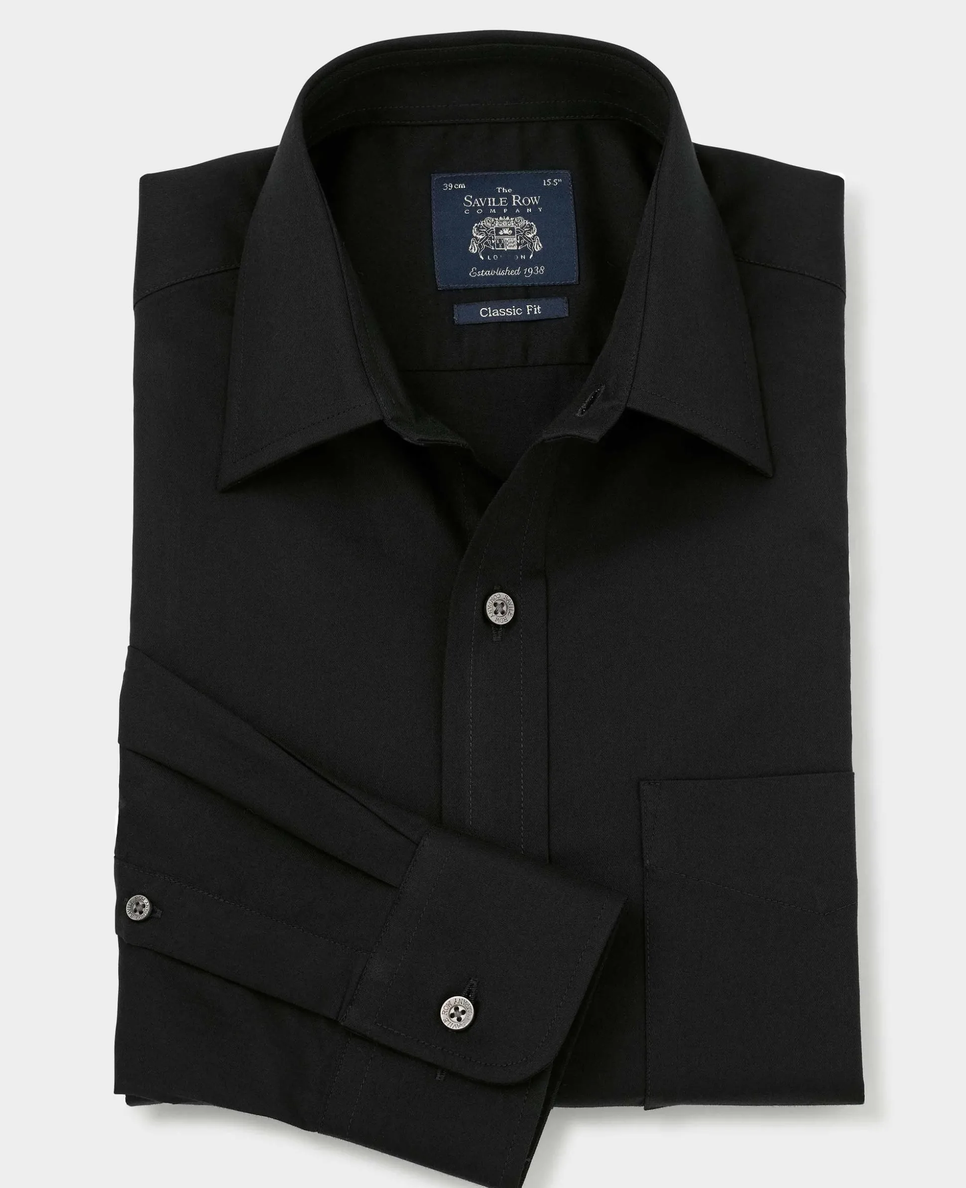 Black Fine Twill Classic Fit Formal Shirt - Single Cuff