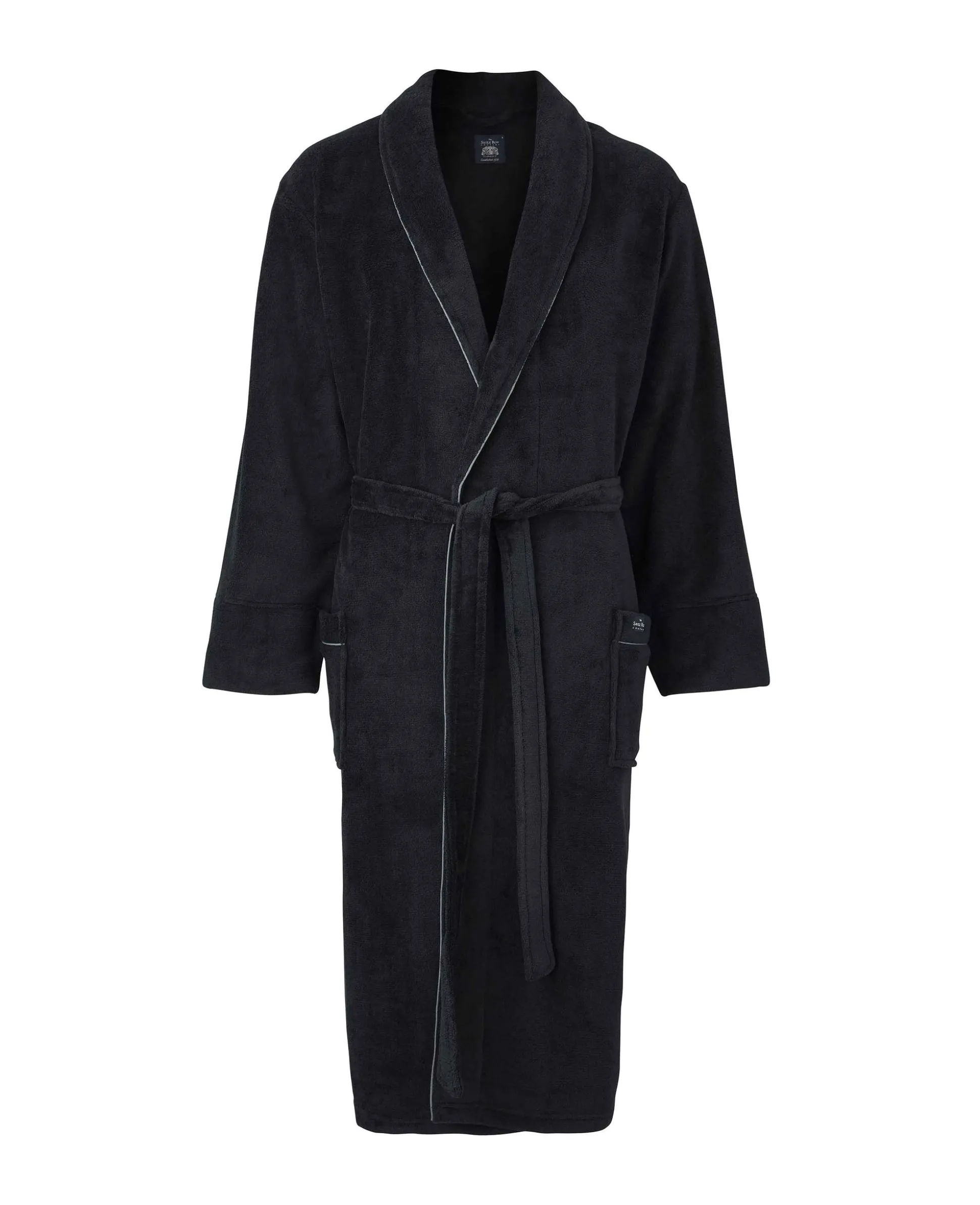 Black Fleece Supersoft Dressing Gown with Grey Piping