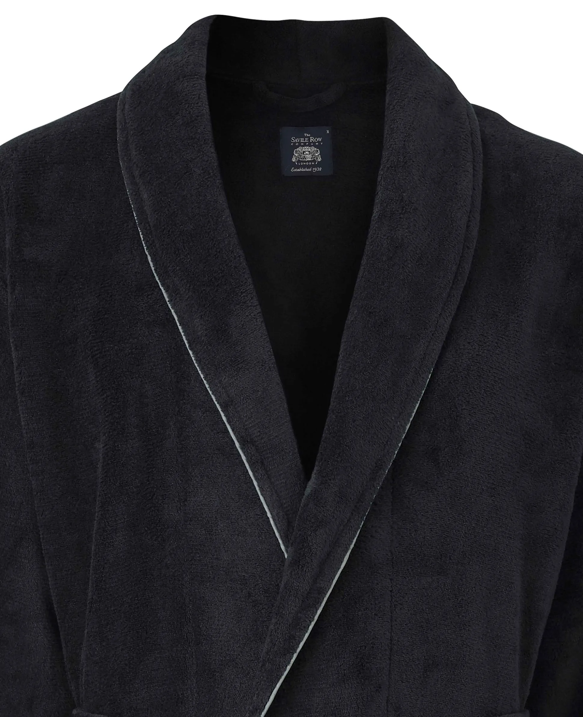 Black Fleece Supersoft Dressing Gown with Grey Piping