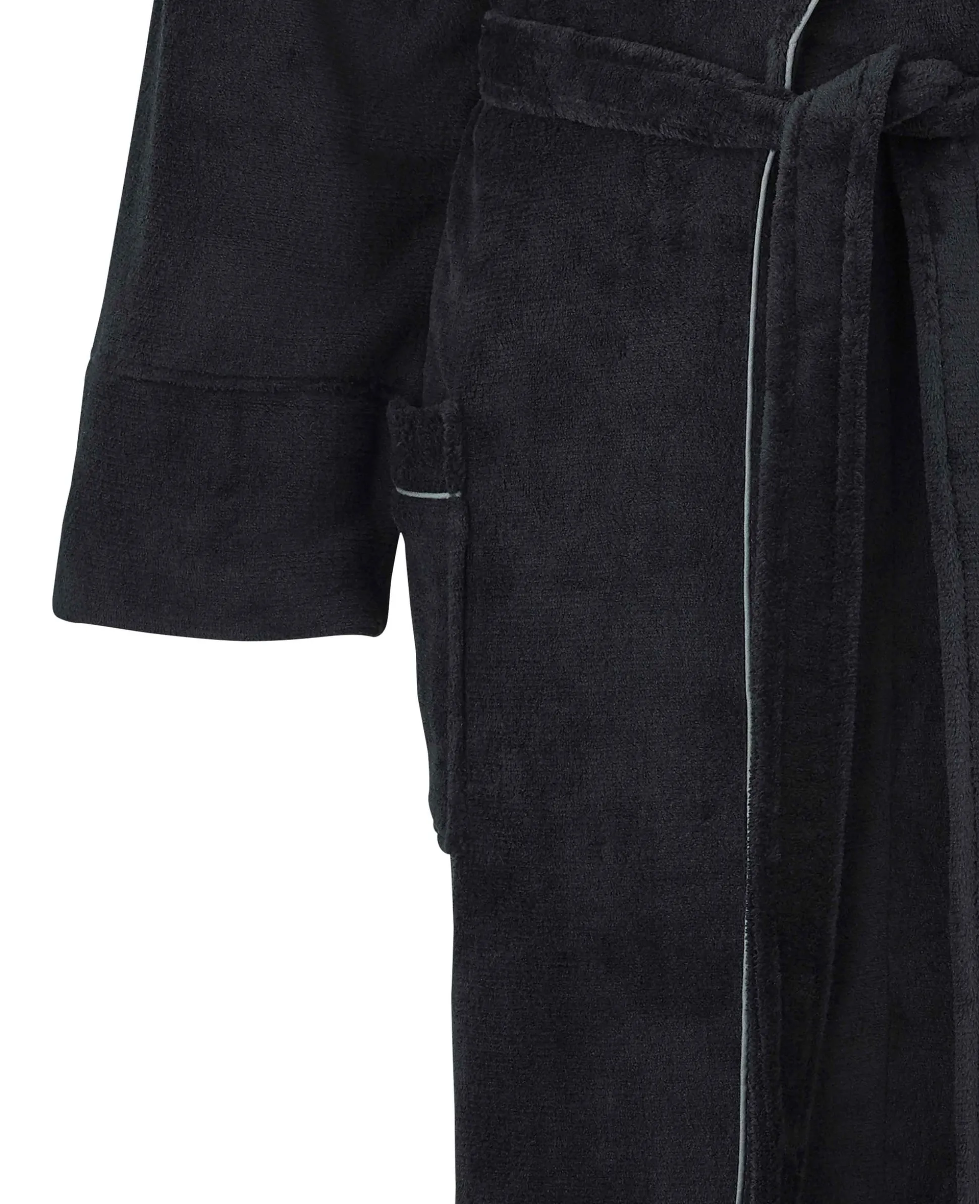 Black Fleece Supersoft Dressing Gown with Grey Piping