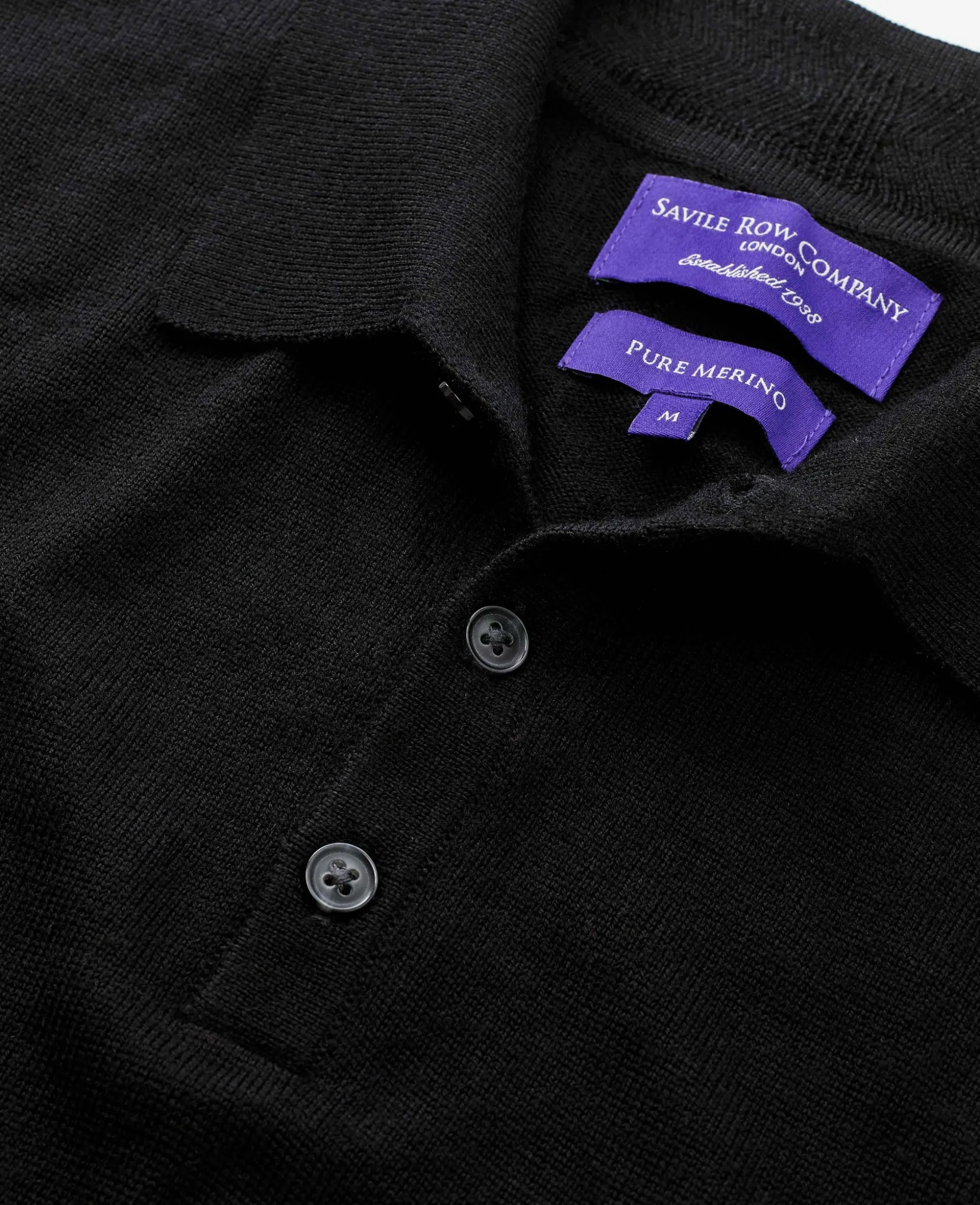 Black Merino Wool Knitted Polo Shirt