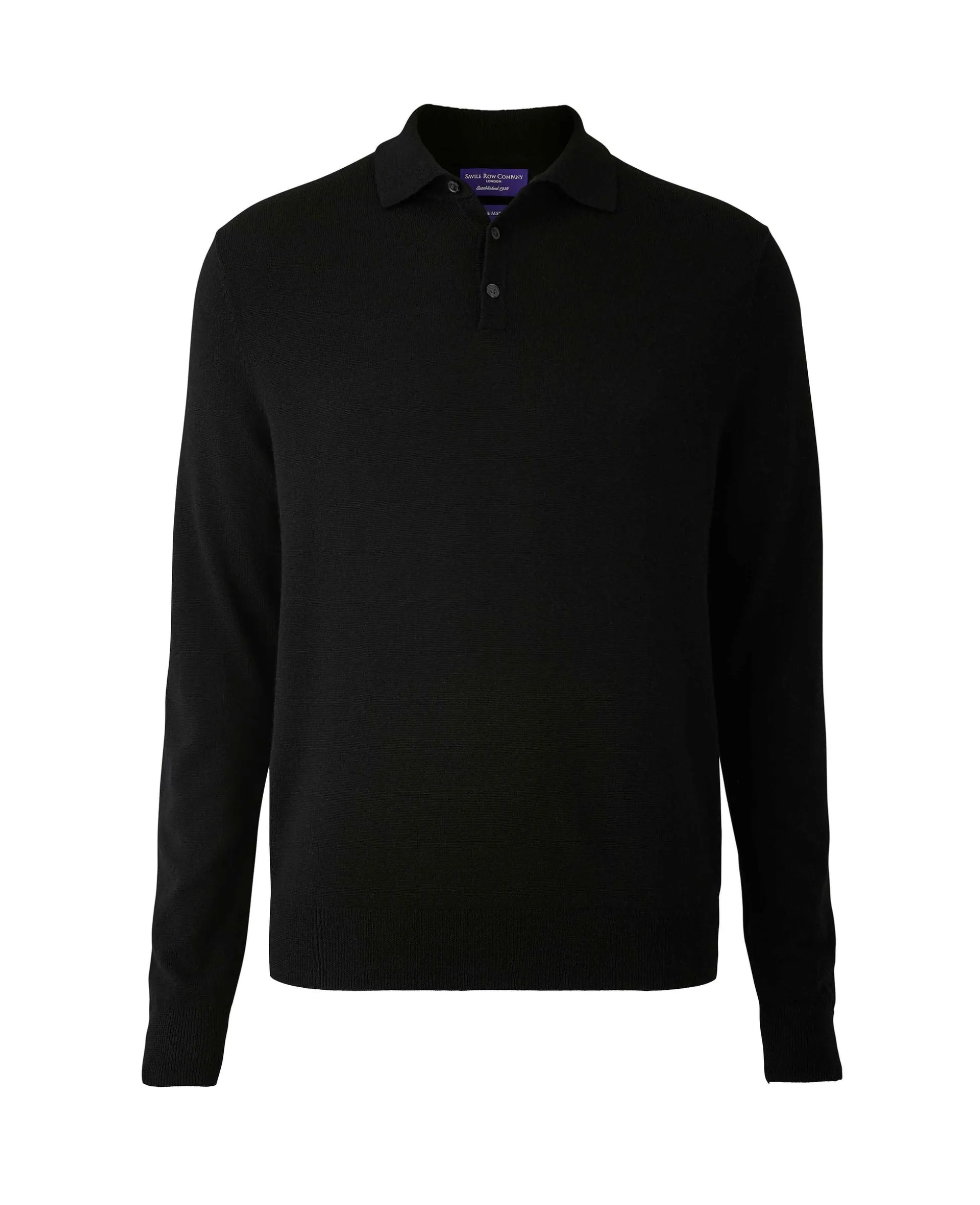 Black Merino Wool Knitted Polo Shirt