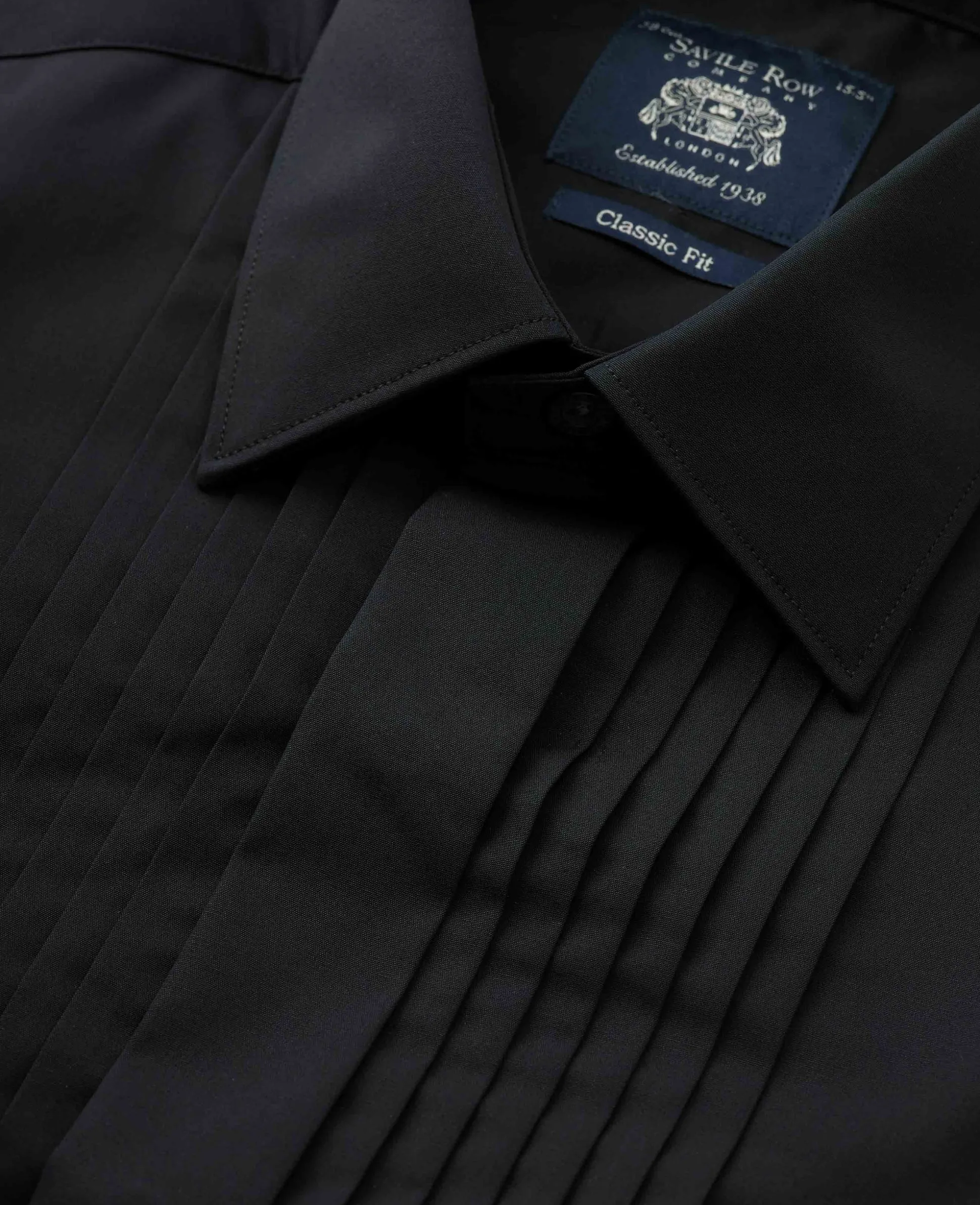 Black Pleated Fly Front Classic Fit Dress Shirt - Double Cuff