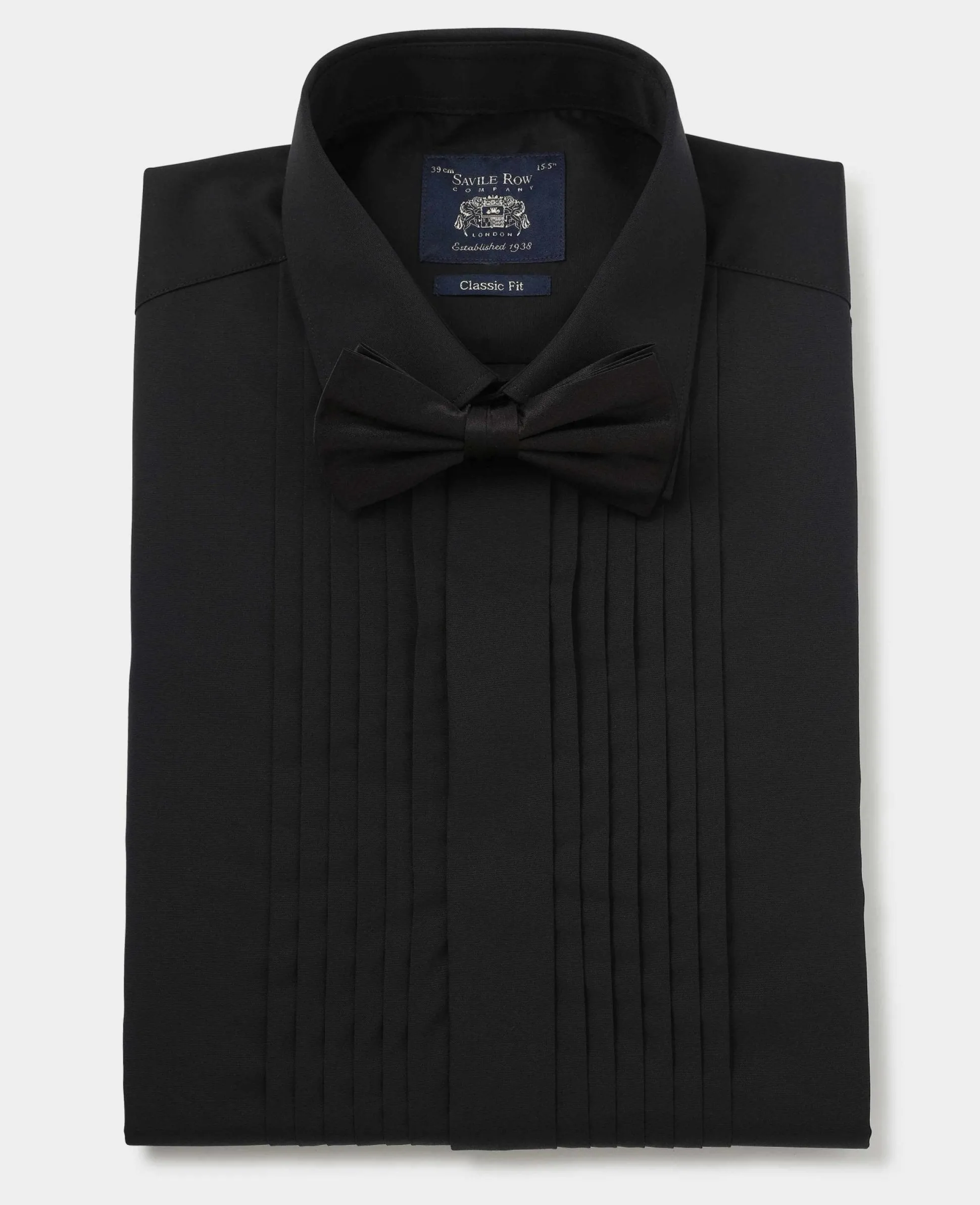 Black Pleated Fly Front Classic Fit Dress Shirt - Double Cuff