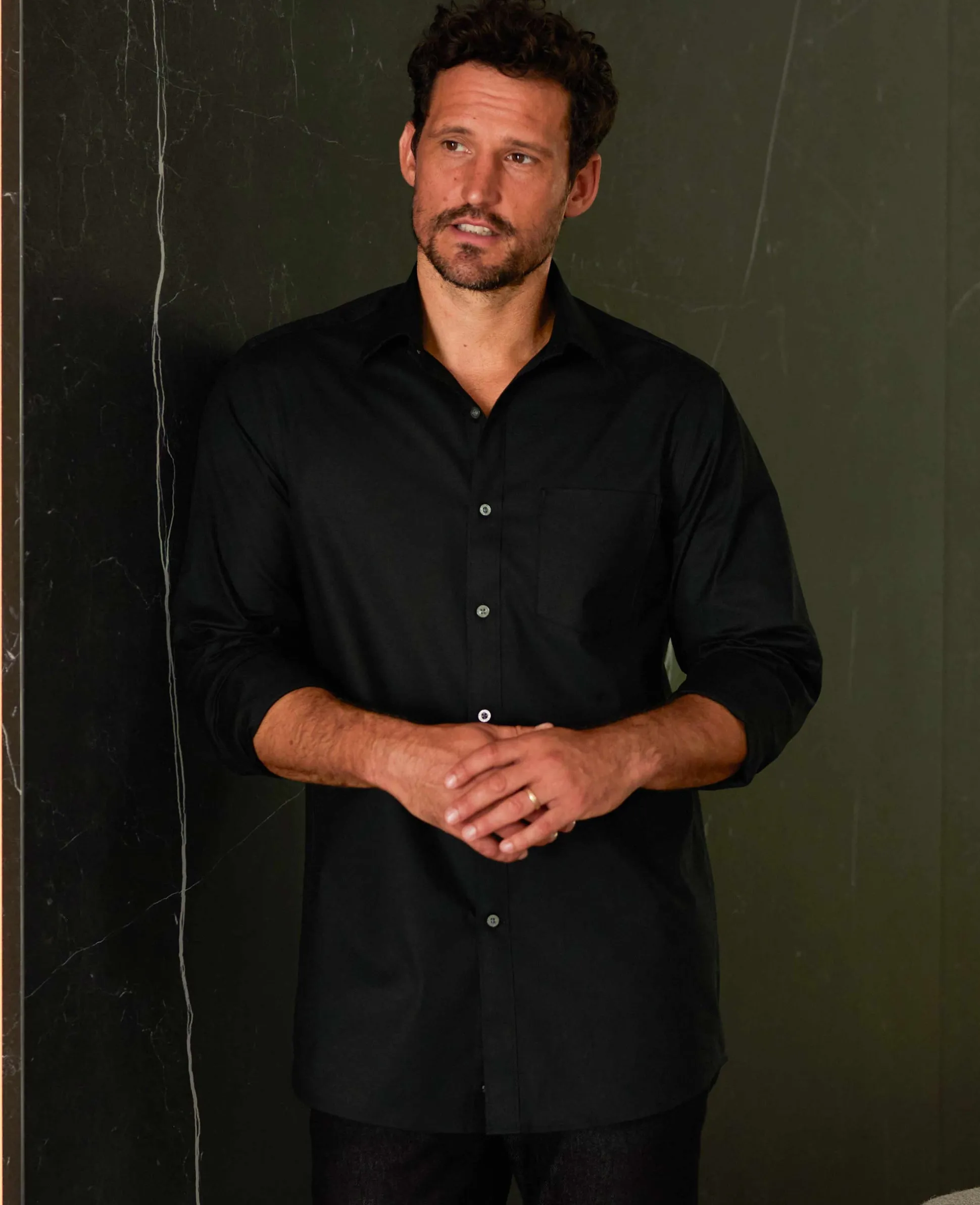 Black Stretch Cotton Classic Fit Formal Shirt - Single Cuff