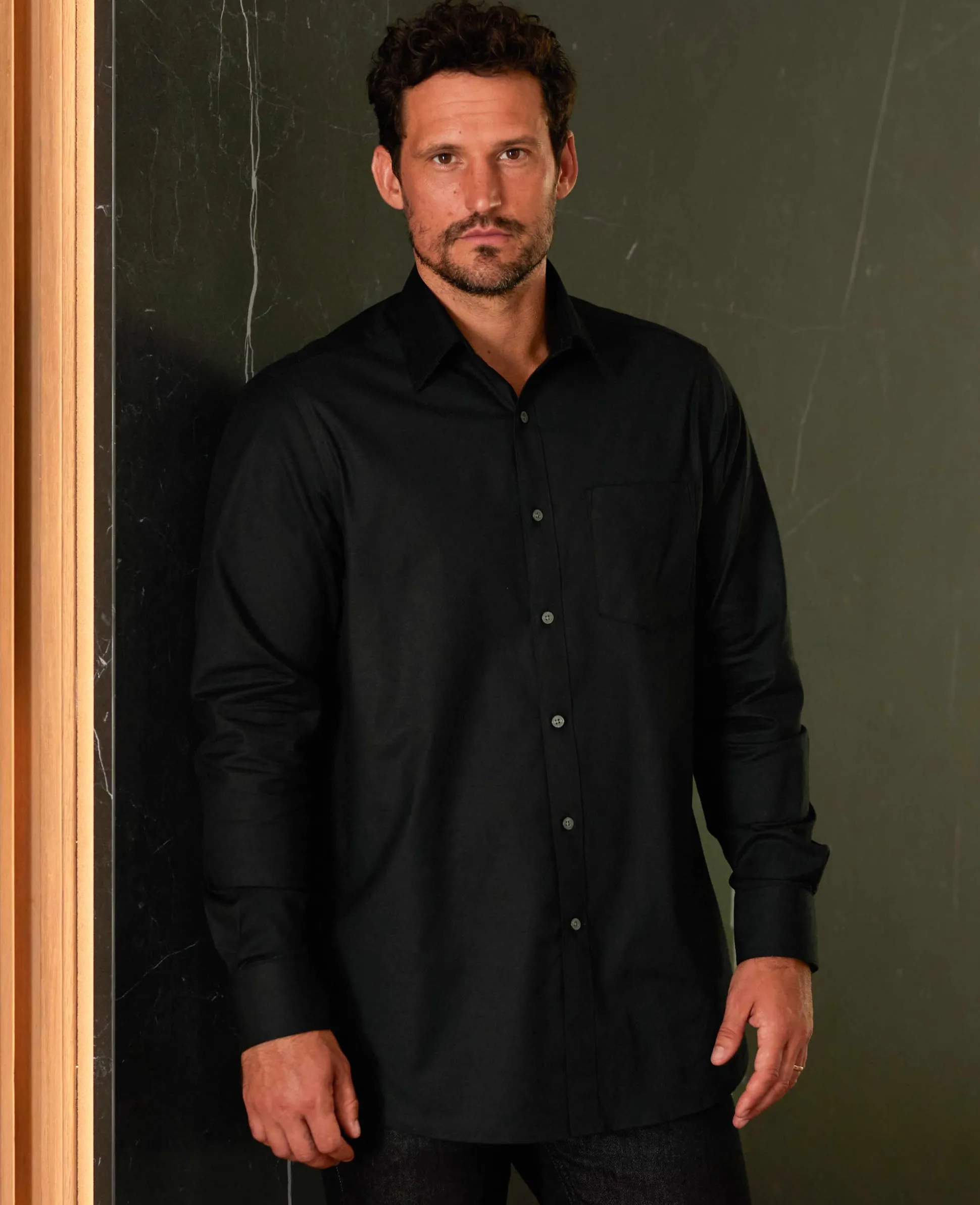 Black Stretch Cotton Classic Fit Formal Shirt - Single Cuff
