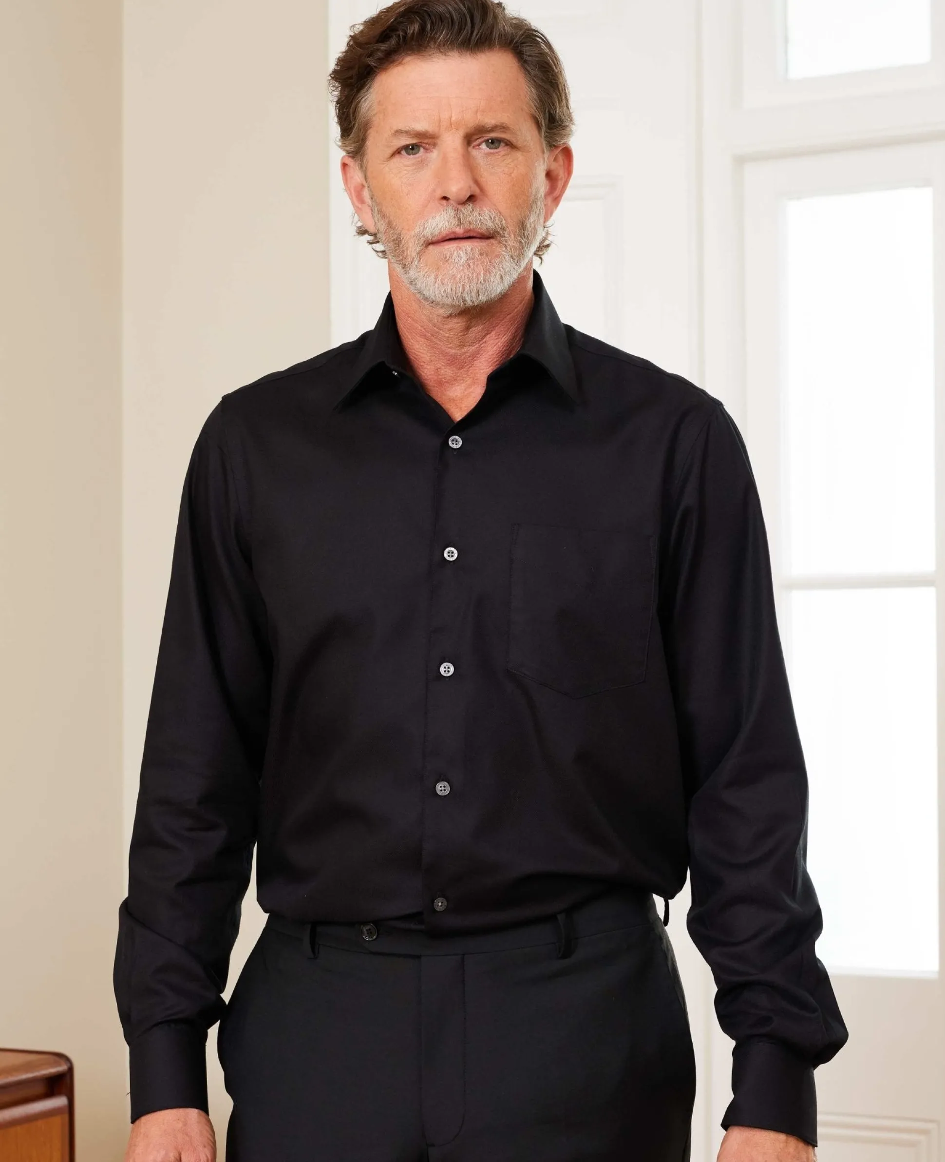 Black Stretch Cotton Classic Fit Formal Shirt - Single Cuff