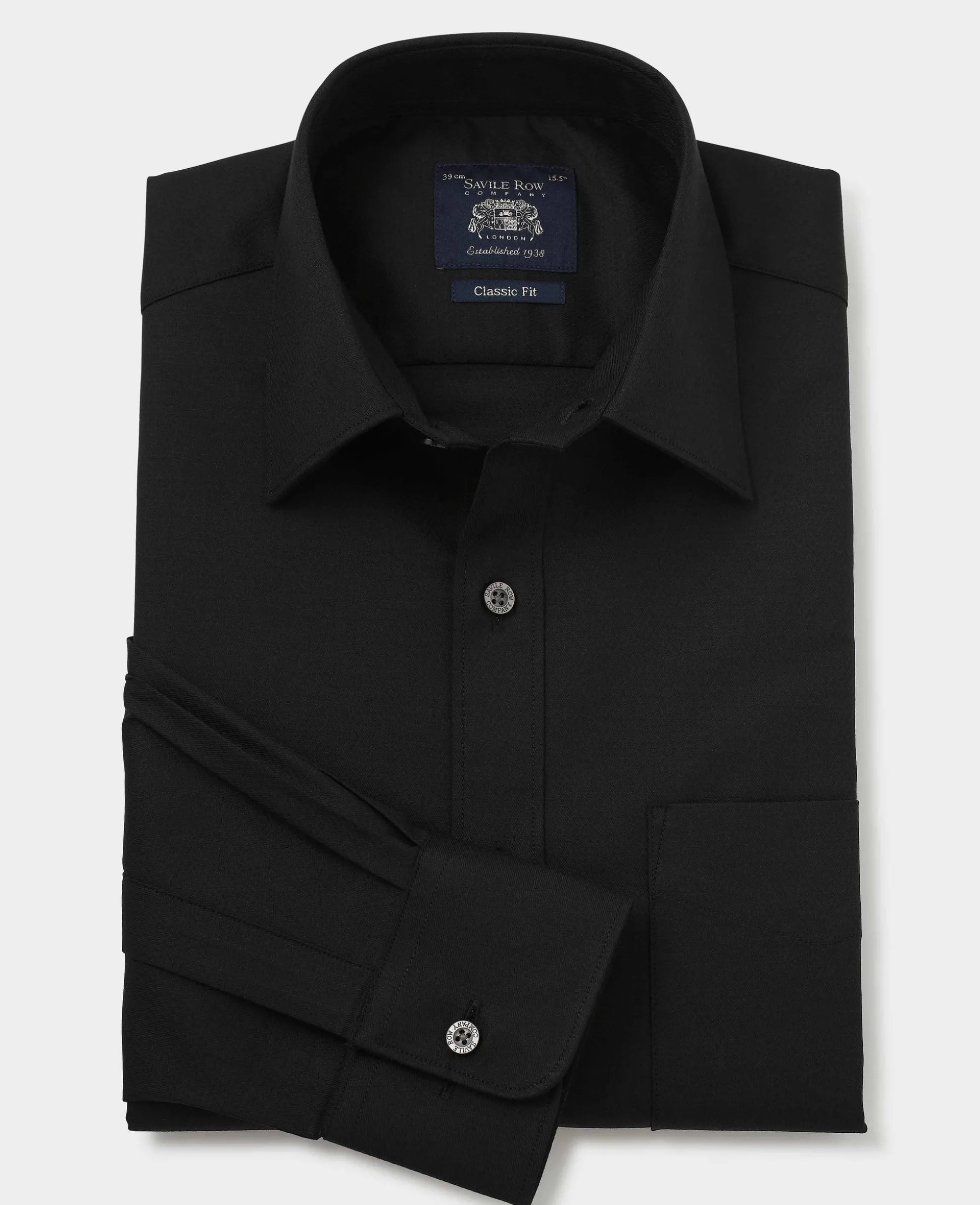 Black Stretch Cotton Classic Fit Formal Shirt - Single Cuff