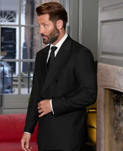 Black Wool Blend Double Breasted Suit Jacket