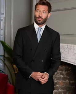 Black Wool Blend Double Breasted Suit Jacket