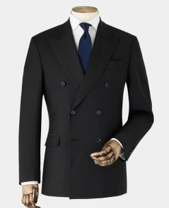 Black Wool Blend Tailored Double Breasted Suit