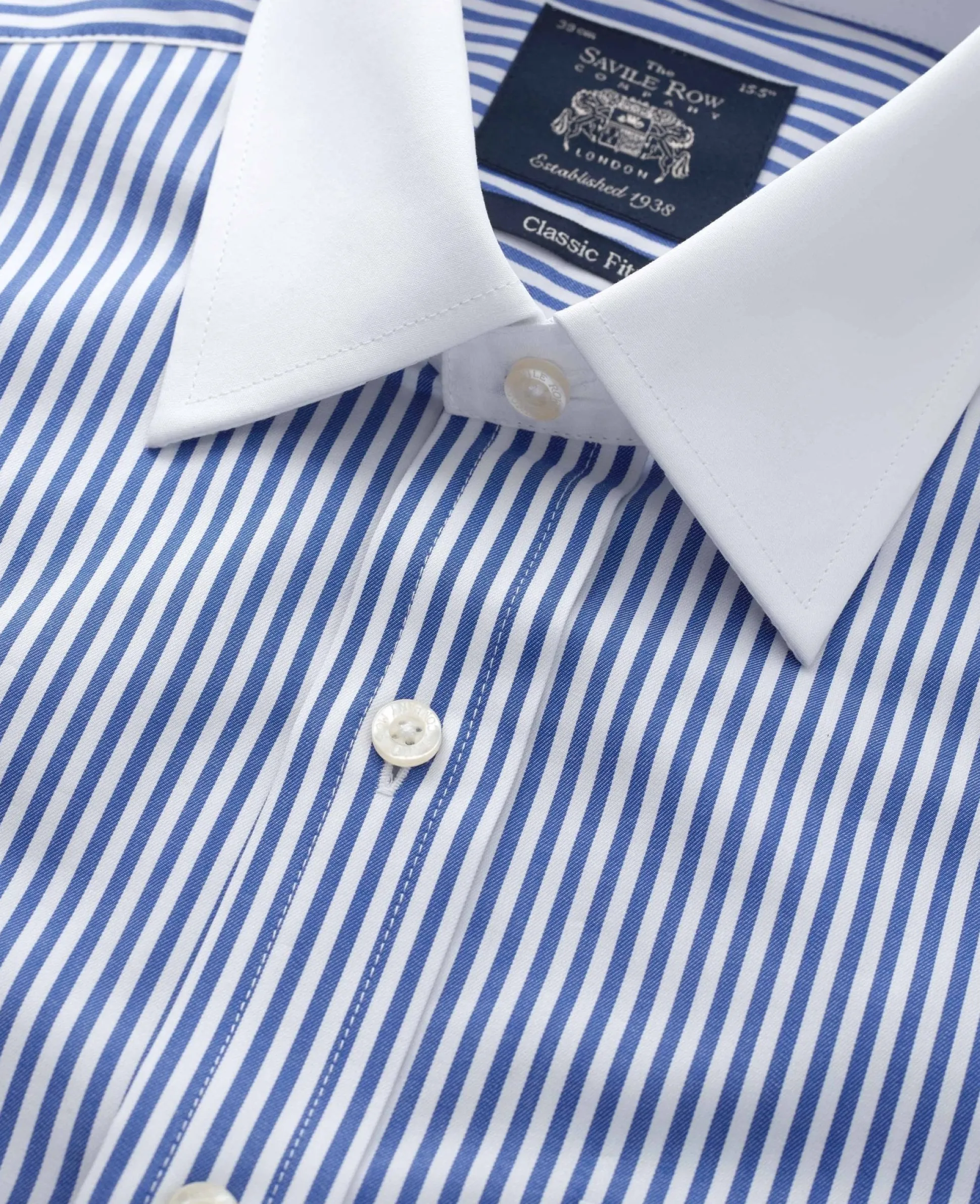 Blue Bengal Stripe Windsor Collar Classic Fit Formal Shirt - Double Cuff