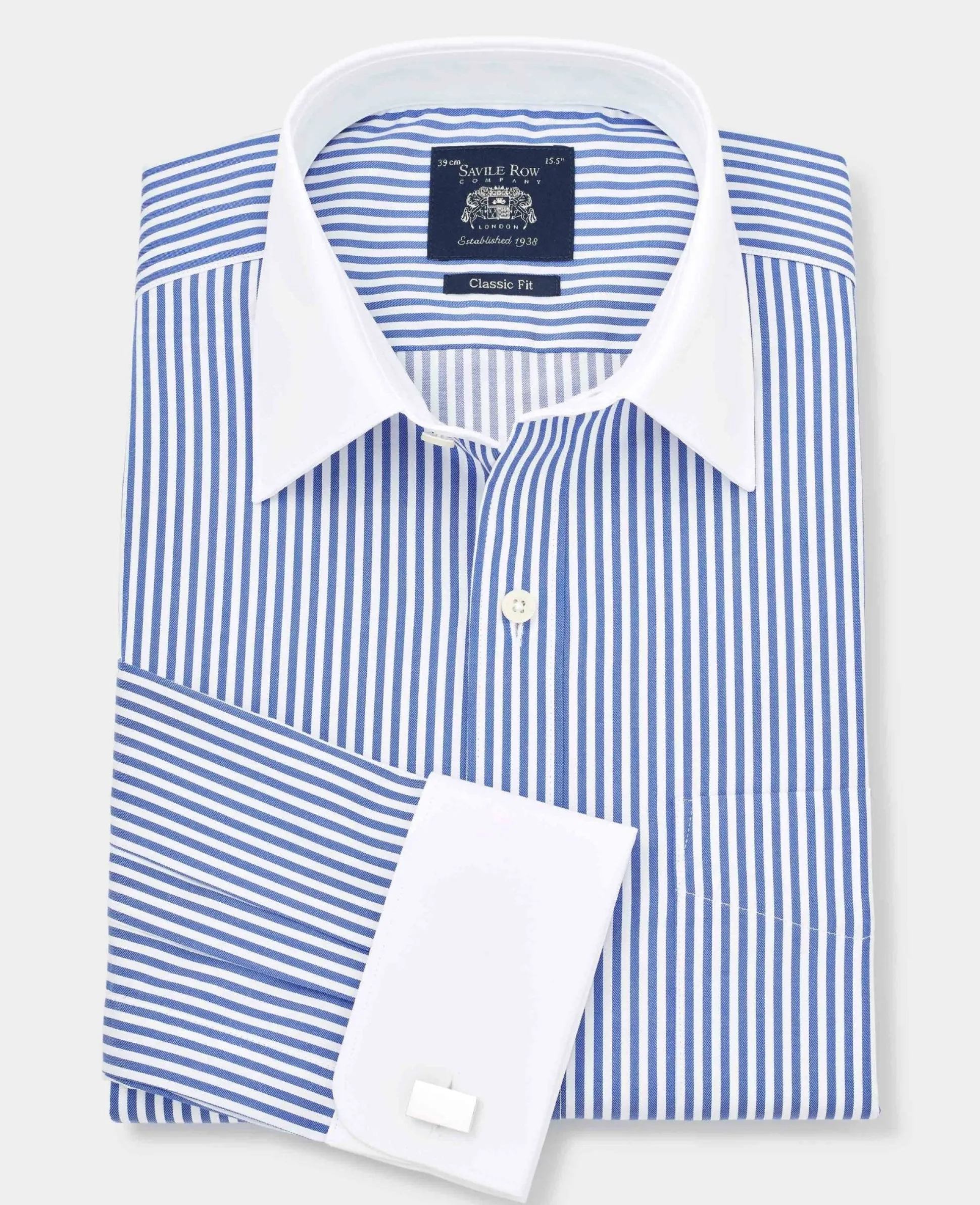 Blue Bengal Stripe Windsor Collar Classic Fit Formal Shirt - Double Cuff