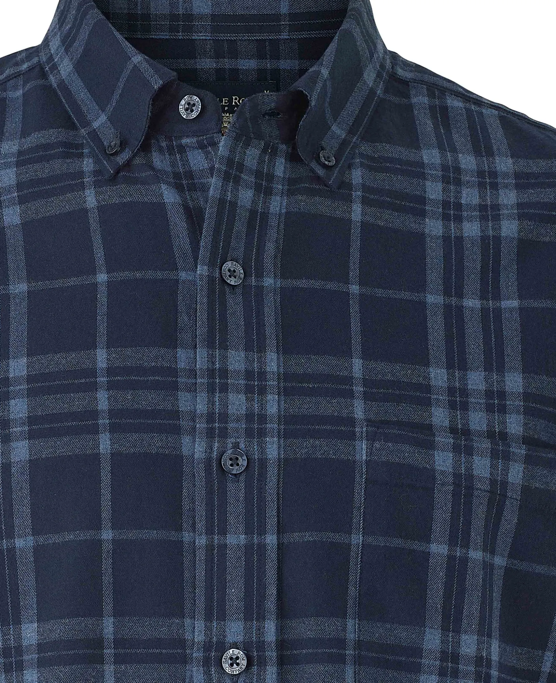 Blue Brushed Cotton Check Classic Fit Button-Down Casual Shirt