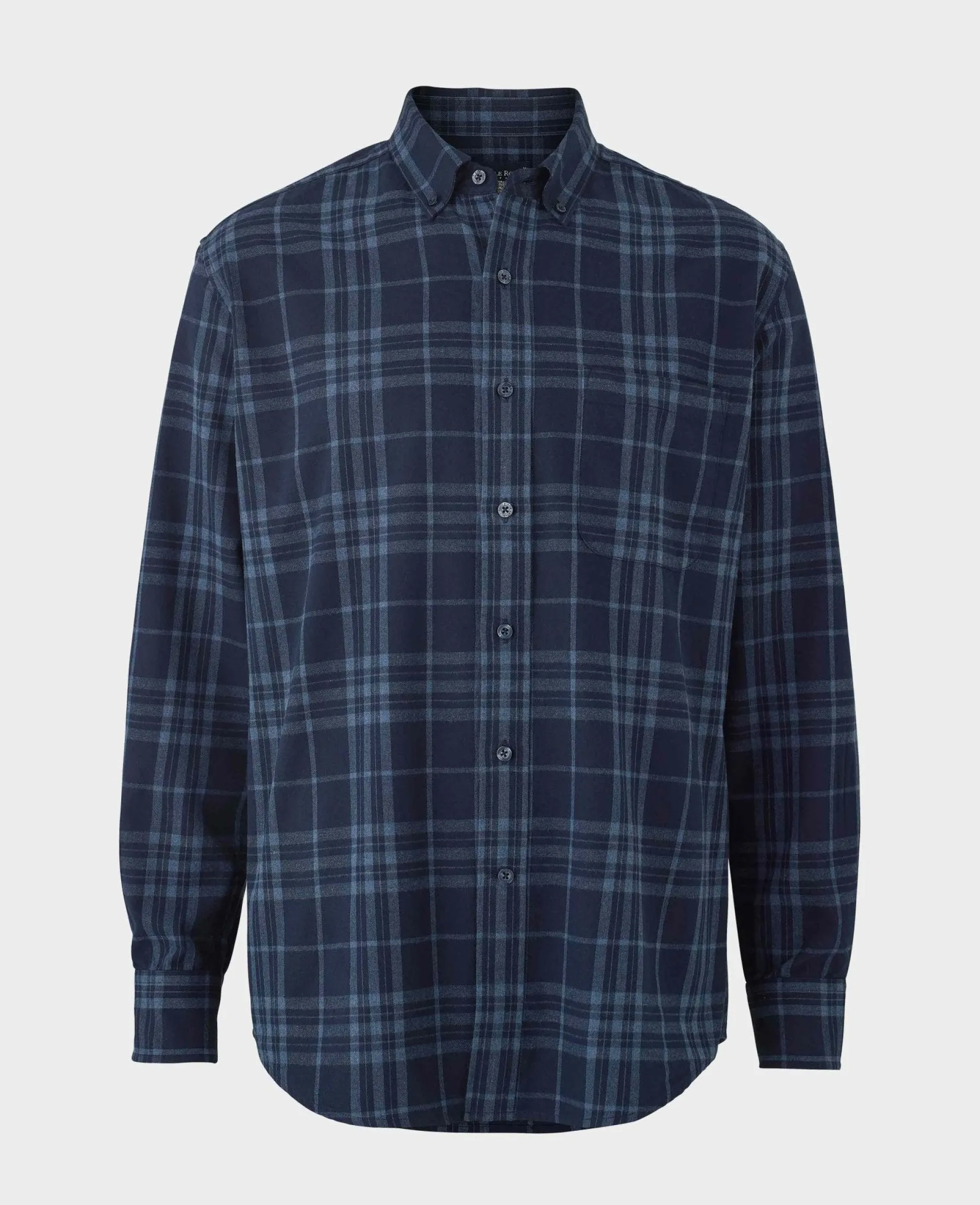 Blue Brushed Cotton Check Classic Fit Button-Down Casual Shirt
