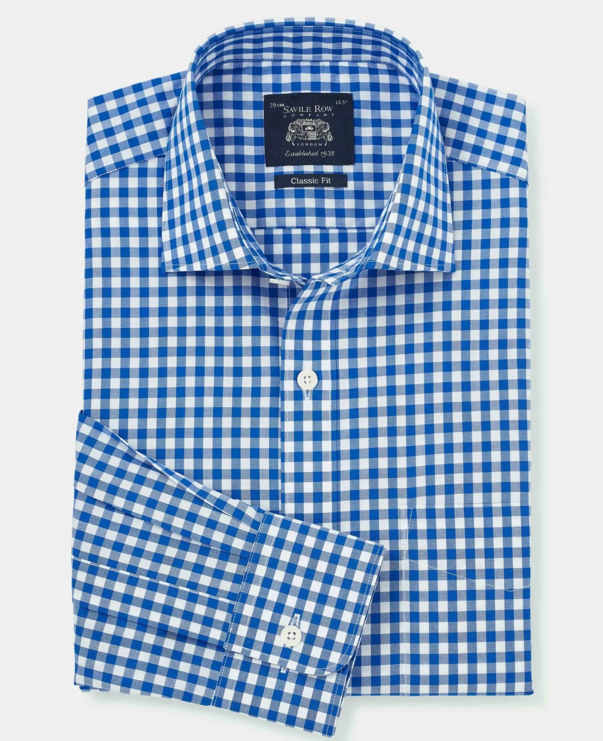Blue Classic Fit Gingham Formal Shirt - Single Cuff