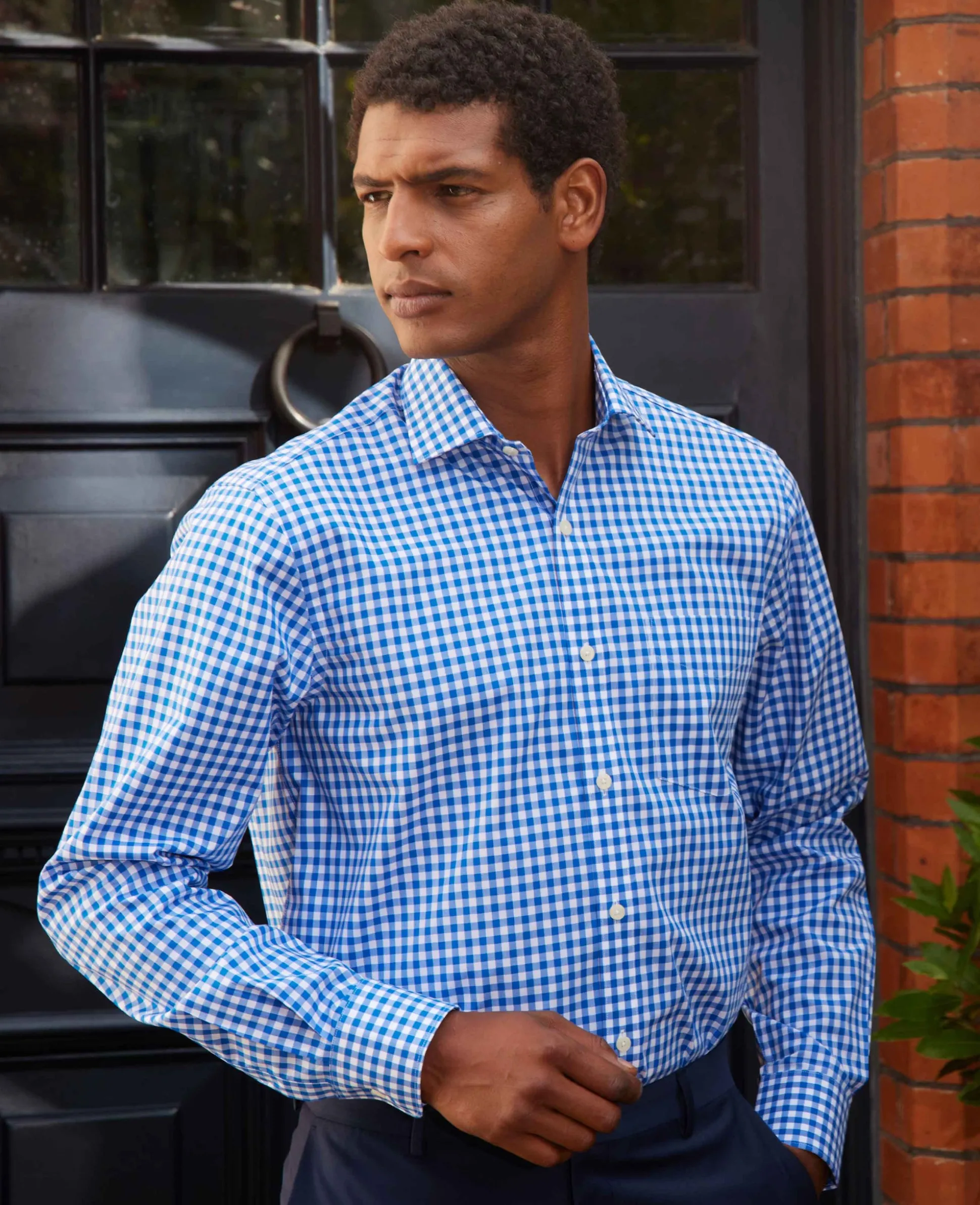 Blue Classic Fit Gingham Formal Shirt - Single Cuff