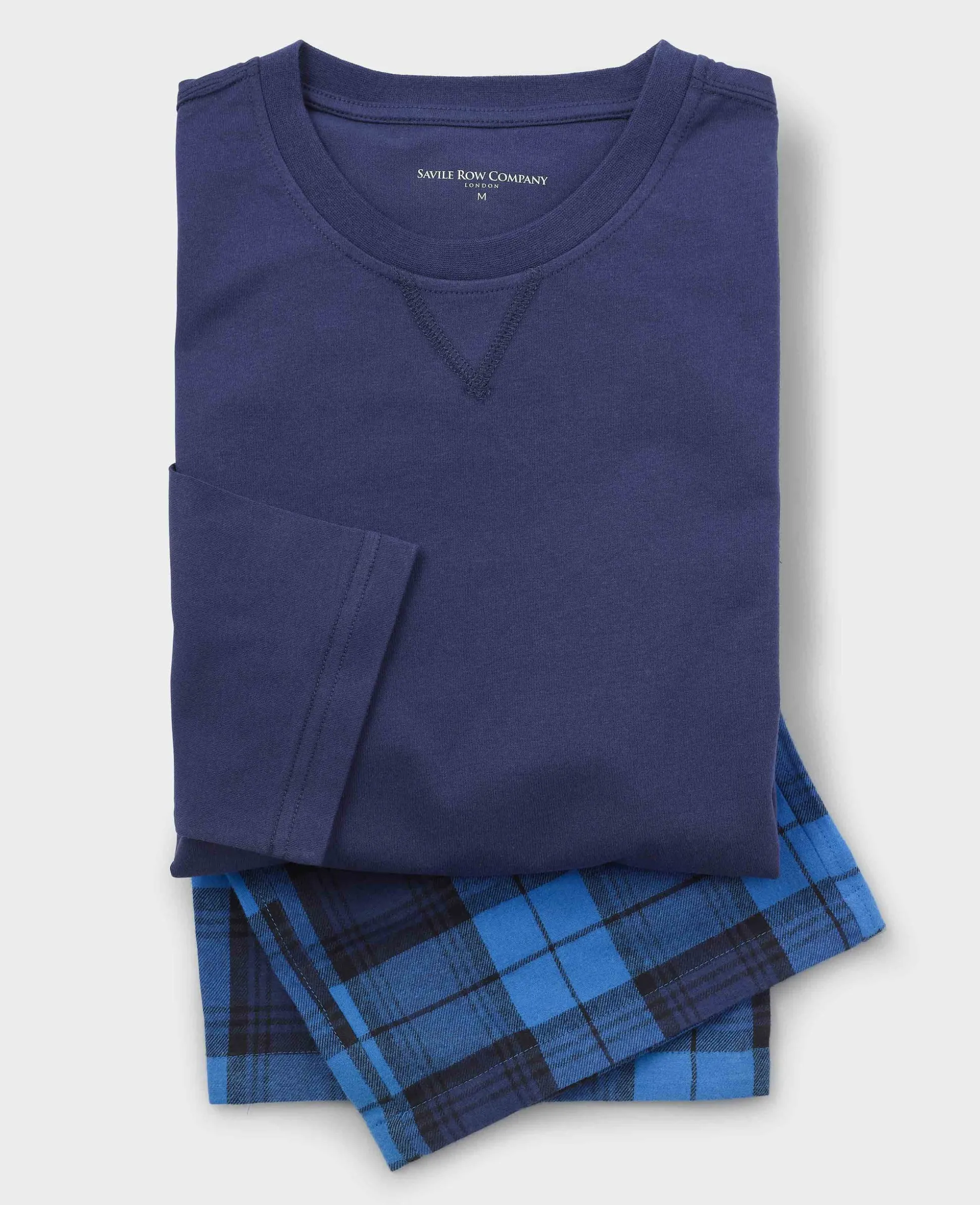 Blue Cotton Checked Lounge Pants & Long Sleeve T-Shirt Pyjama Set