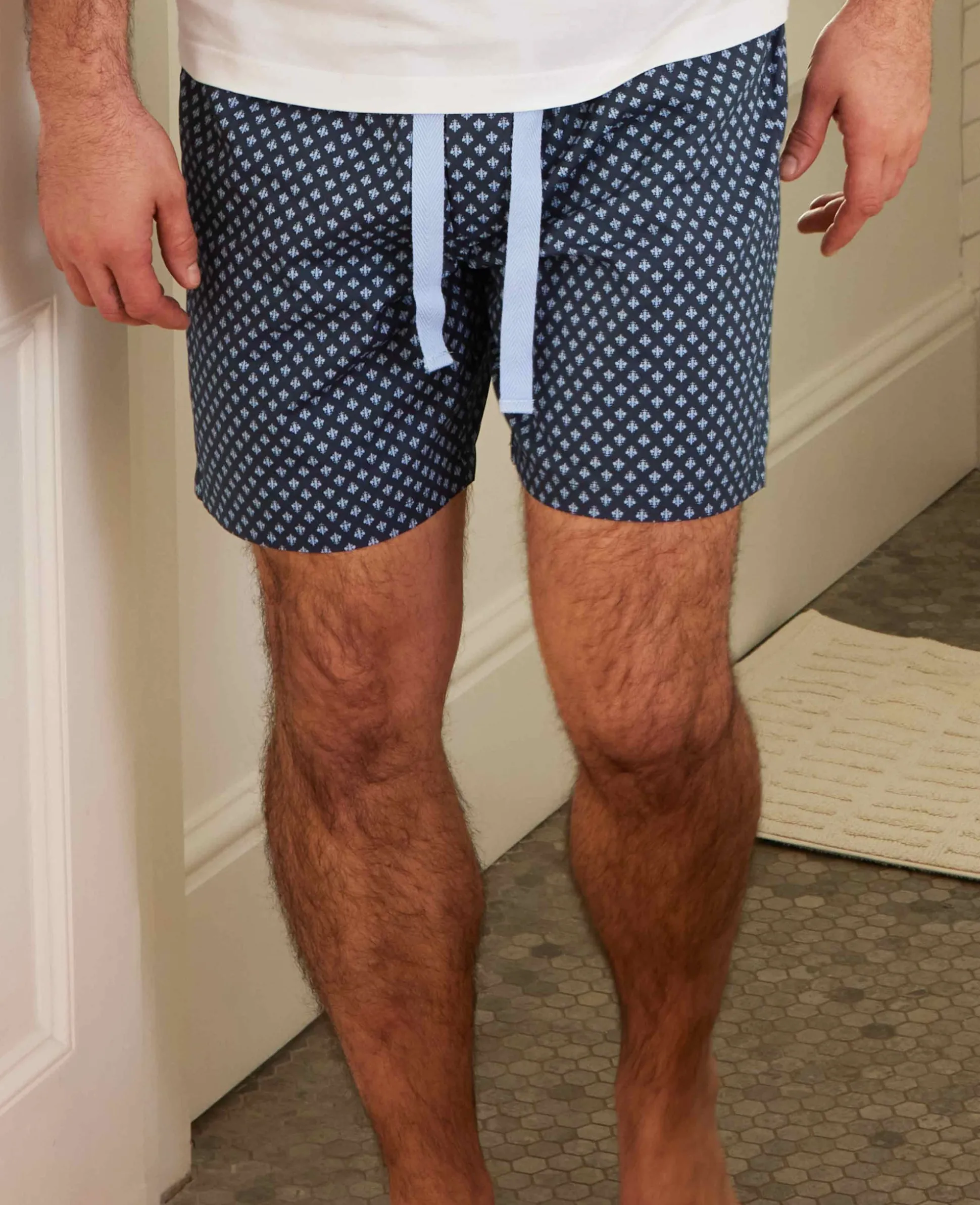 Blue Cotton Fleur De Lys Printed Lounge Shorts