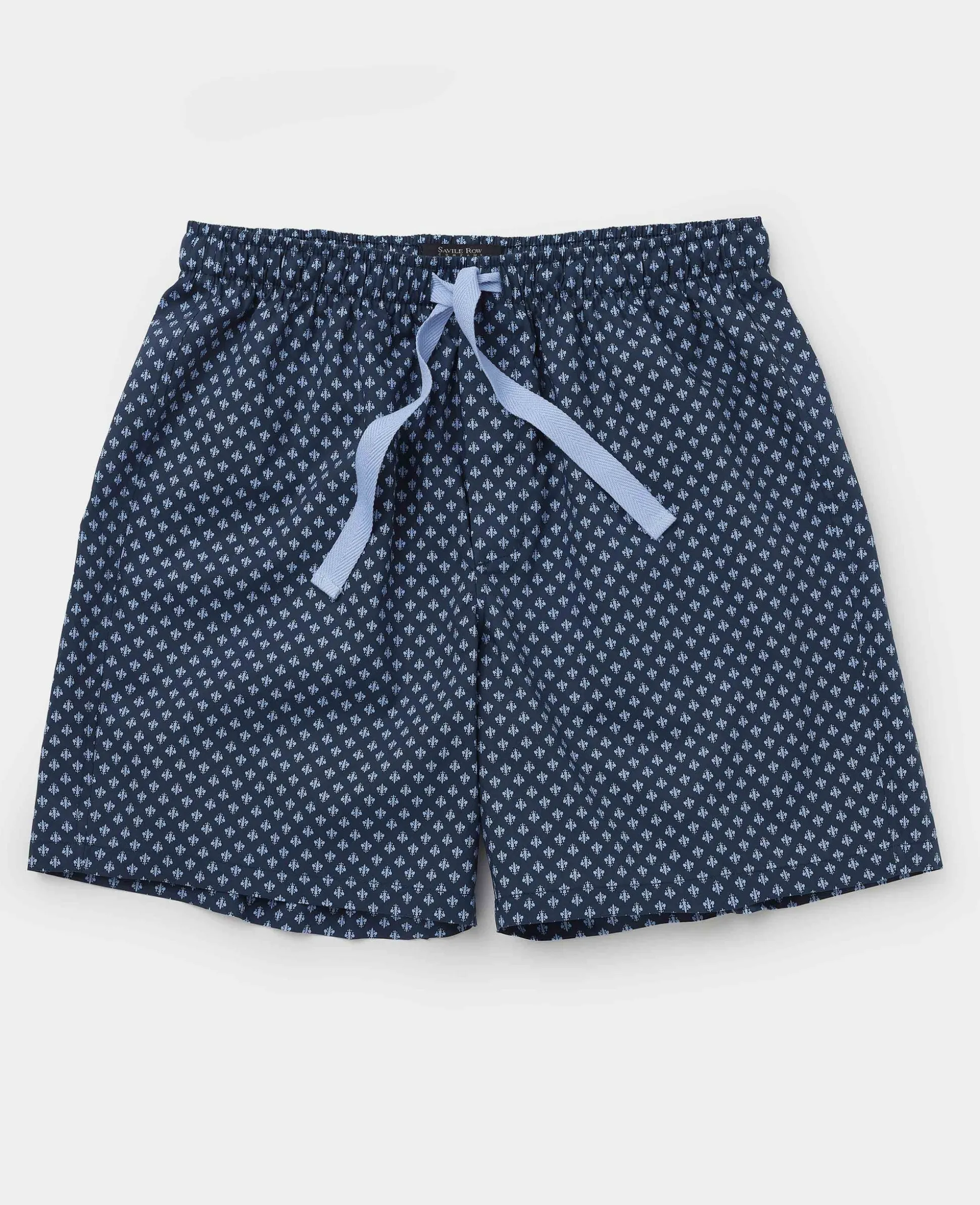 Blue Cotton Fleur De Lys Printed Lounge Shorts