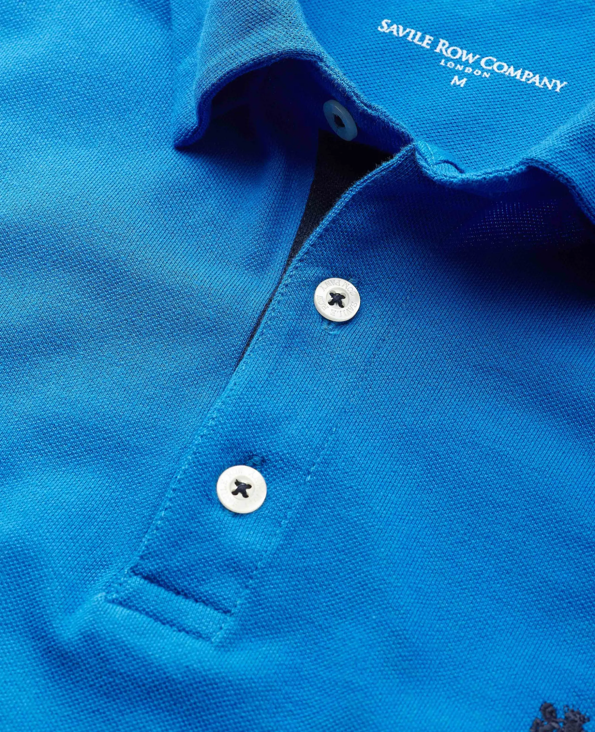 Blue Cotton Pique Long Sleeve Polo Shirt