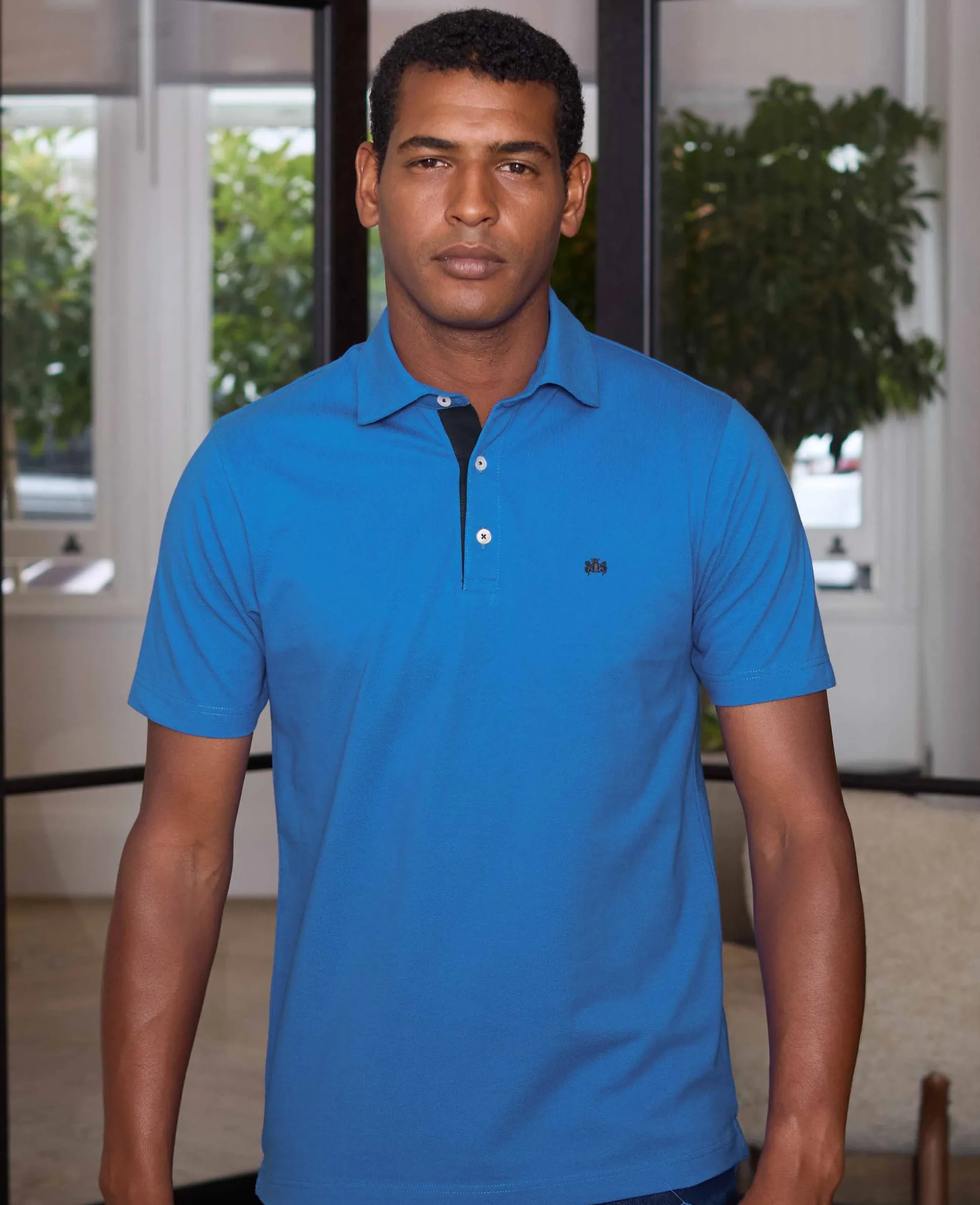Blue Cotton Pique Short Sleeve Polo Shirt