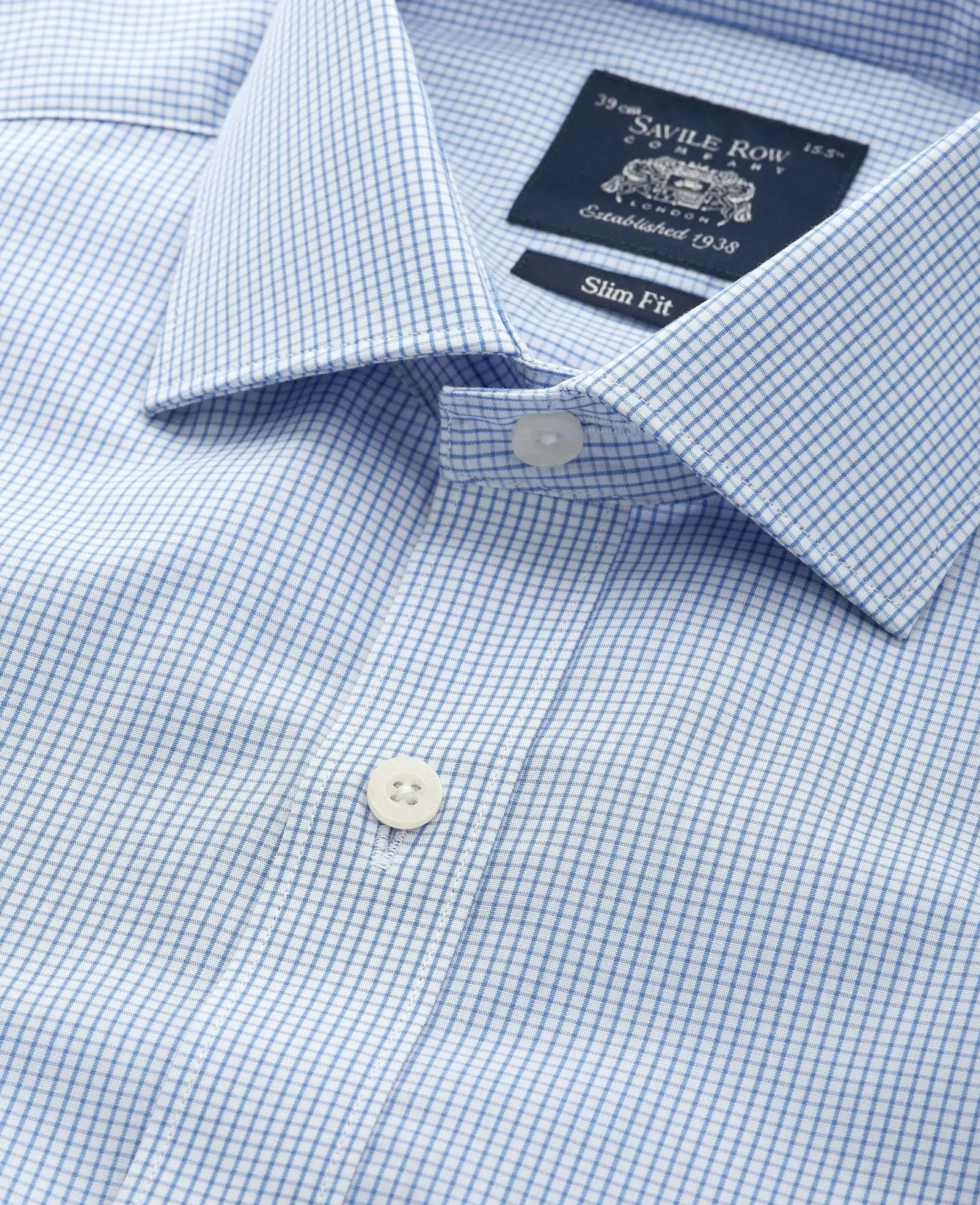 Blue Cotton Poplin Mini Check Slim Fit Formal Shirt - Double Cuff