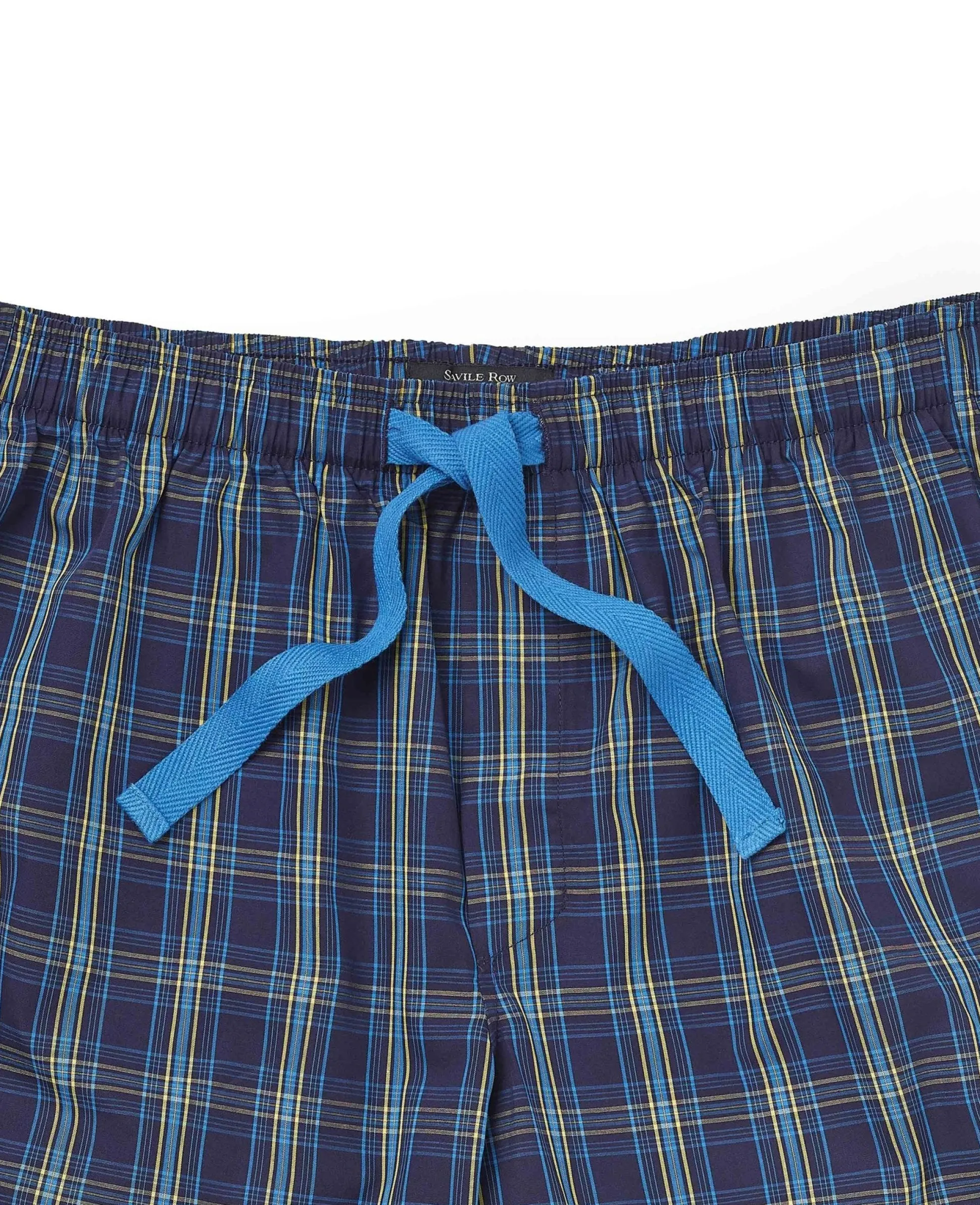 Blue Navy Check Cotton Lounge Shorts