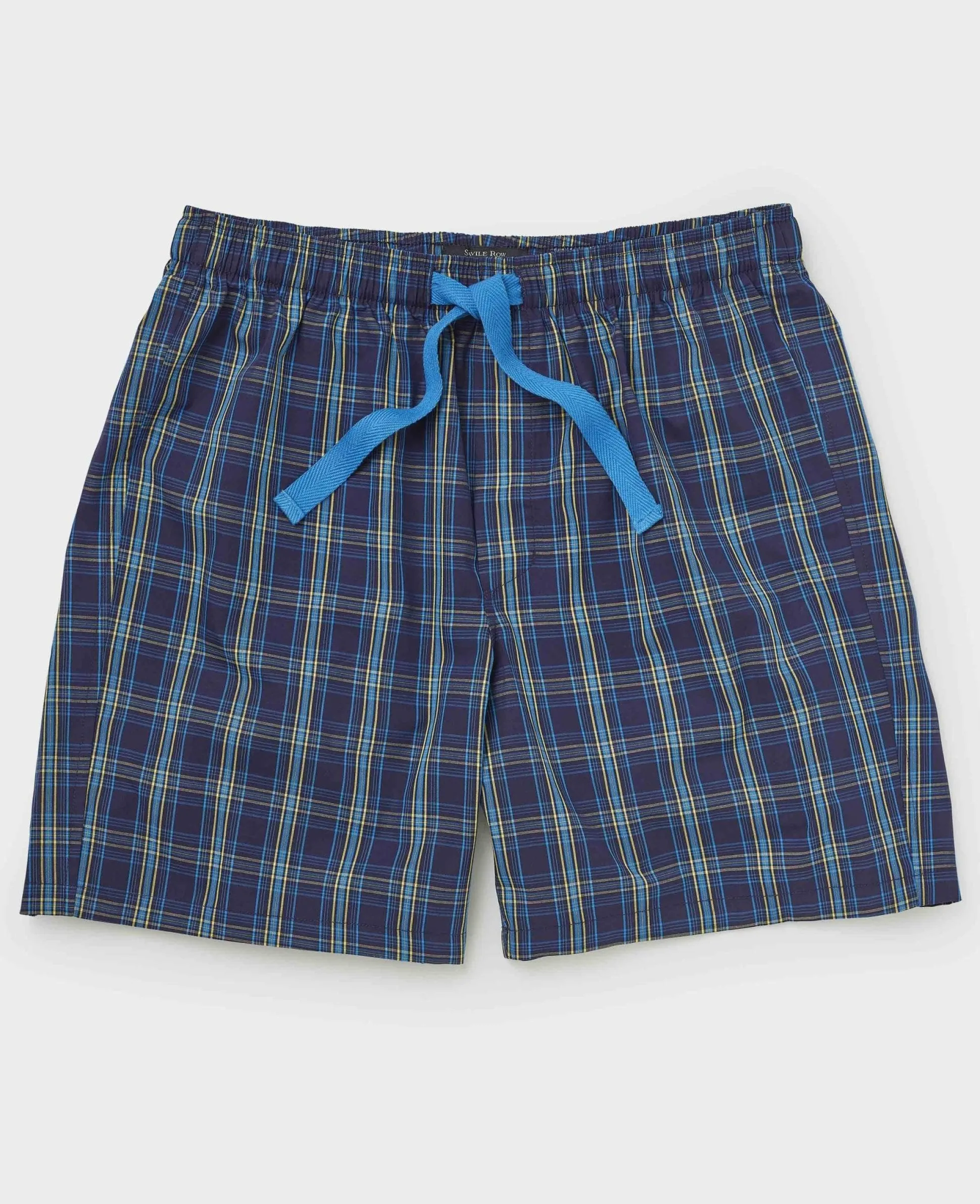 Blue Navy Check Cotton Lounge Shorts