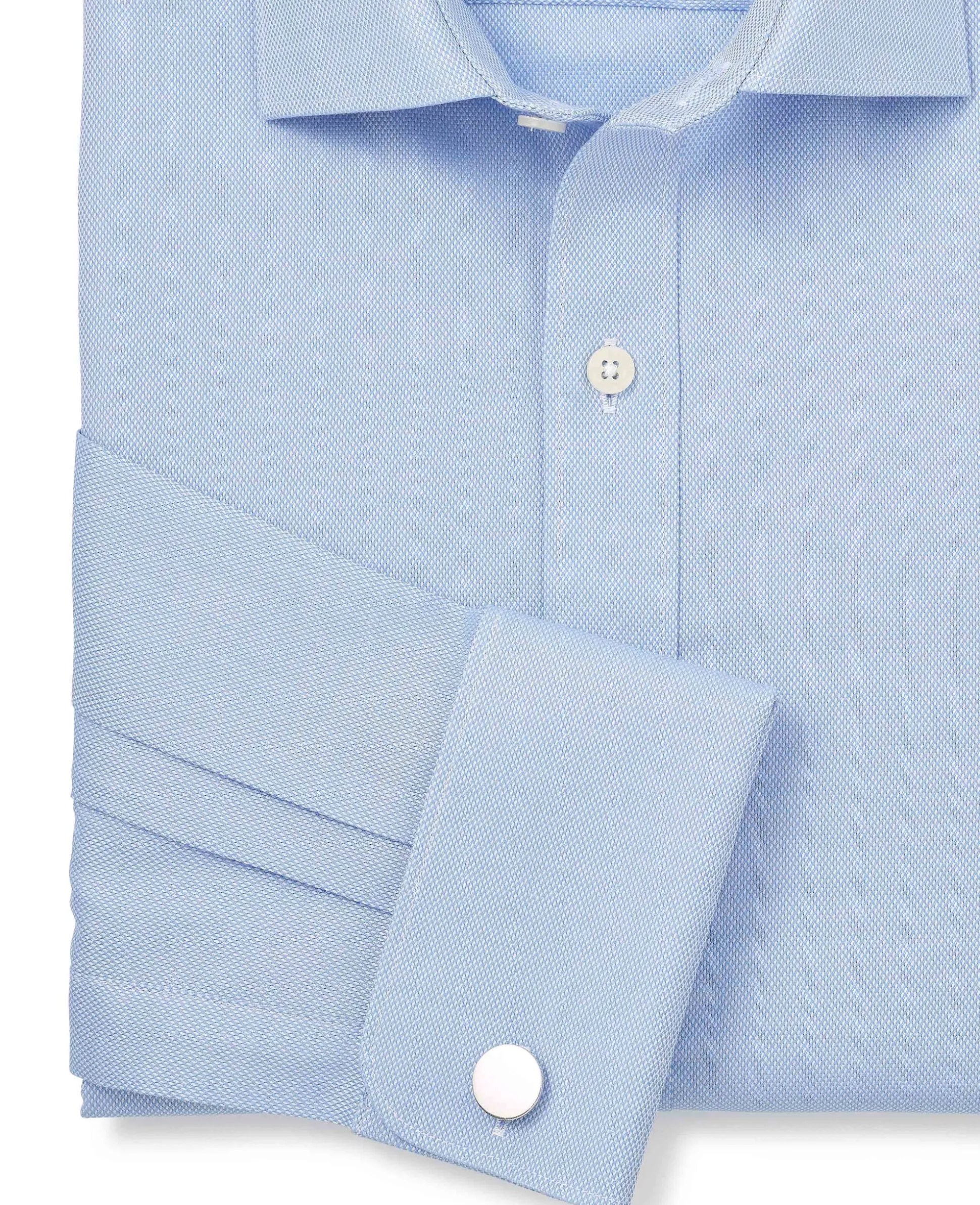 Blue Textured Cotton Slim Fit Formal Shirt - Double Cuff
