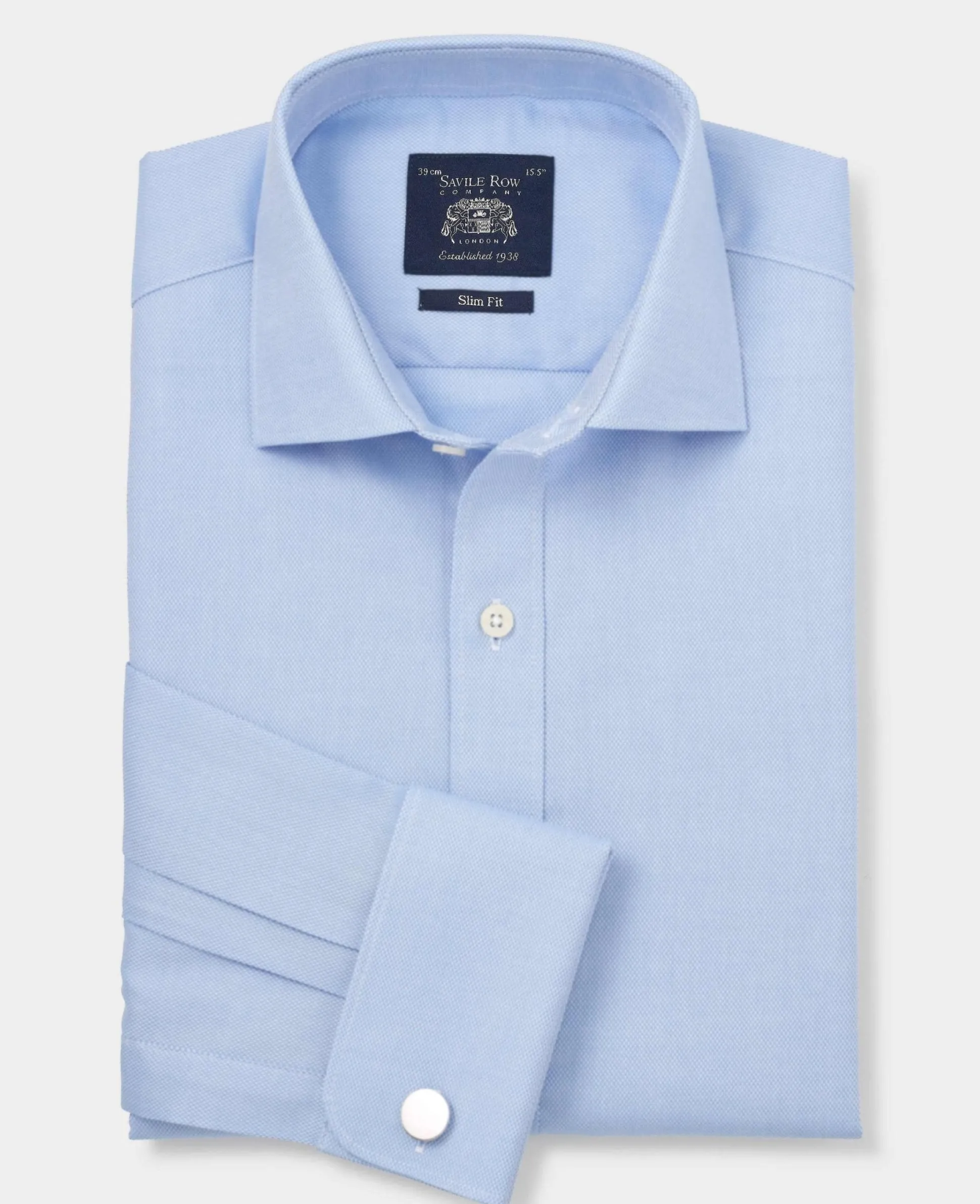 Blue Textured Cotton Slim Fit Formal Shirt - Double Cuff