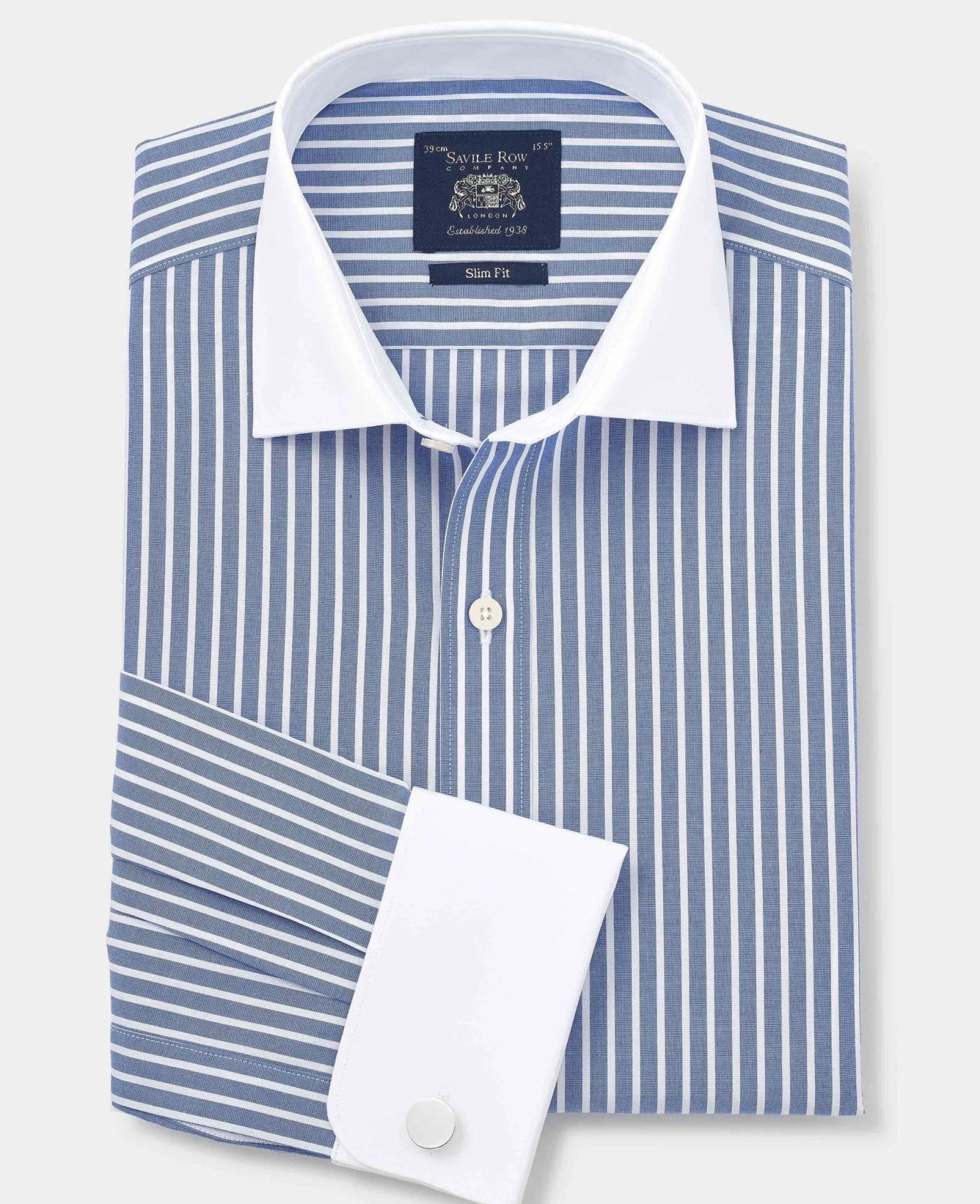 Blue White Cotton Striped Slim Fit Winchester Formal Shirt - Double Cuff