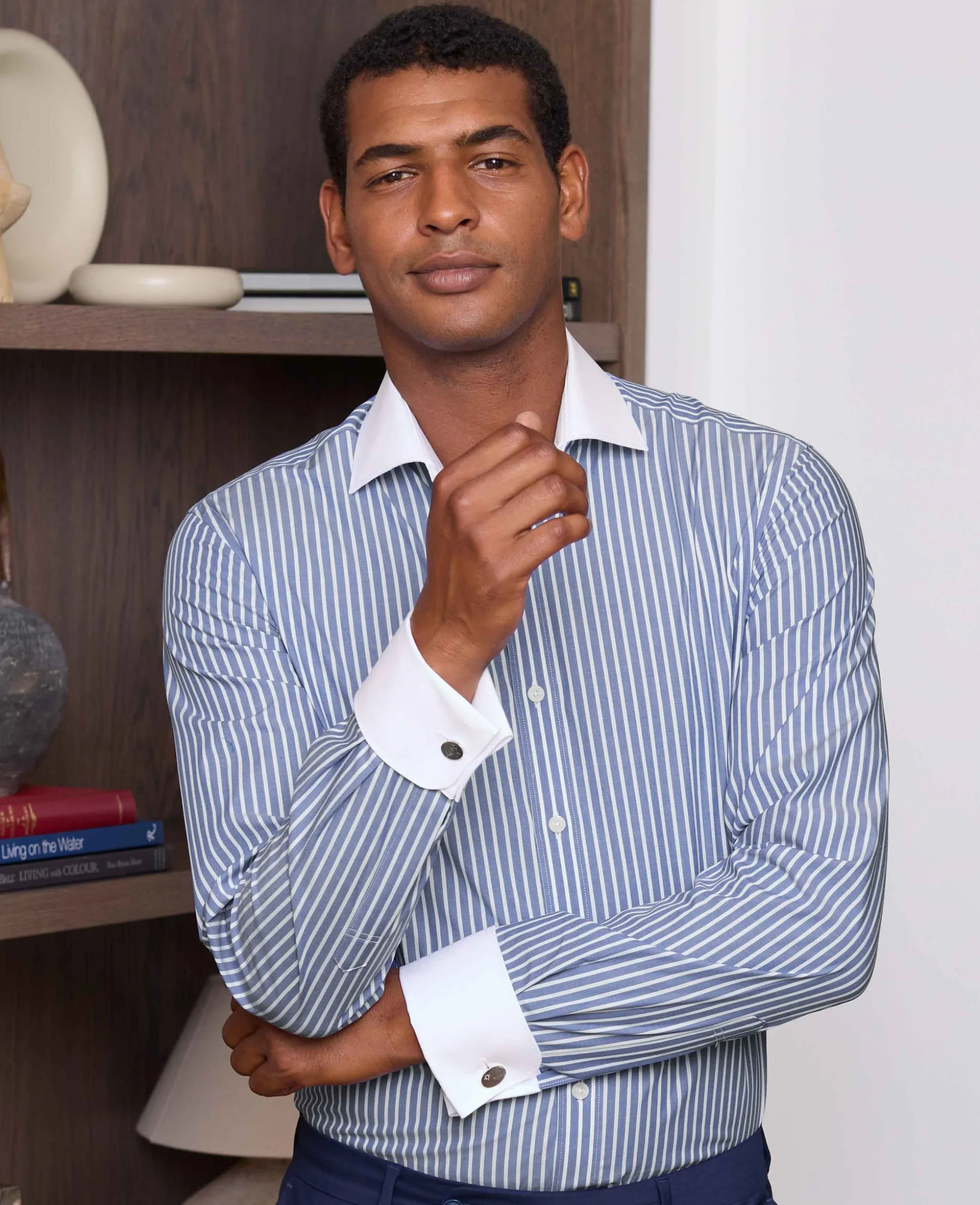 Blue White Cotton Striped Slim Fit Winchester Formal Shirt - Double Cuff