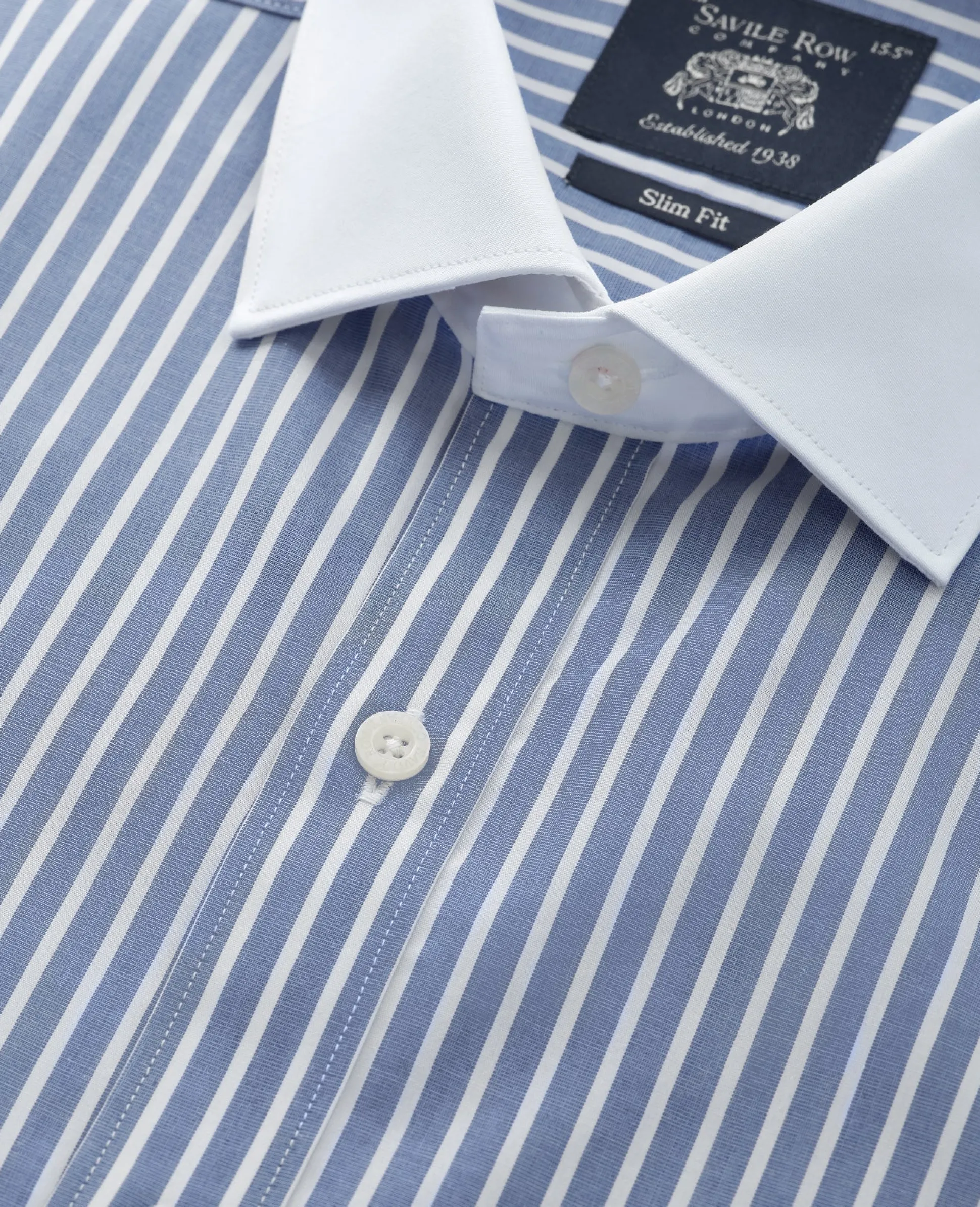 Blue White Cotton Striped Slim Fit Winchester Formal Shirt - Double Cuff