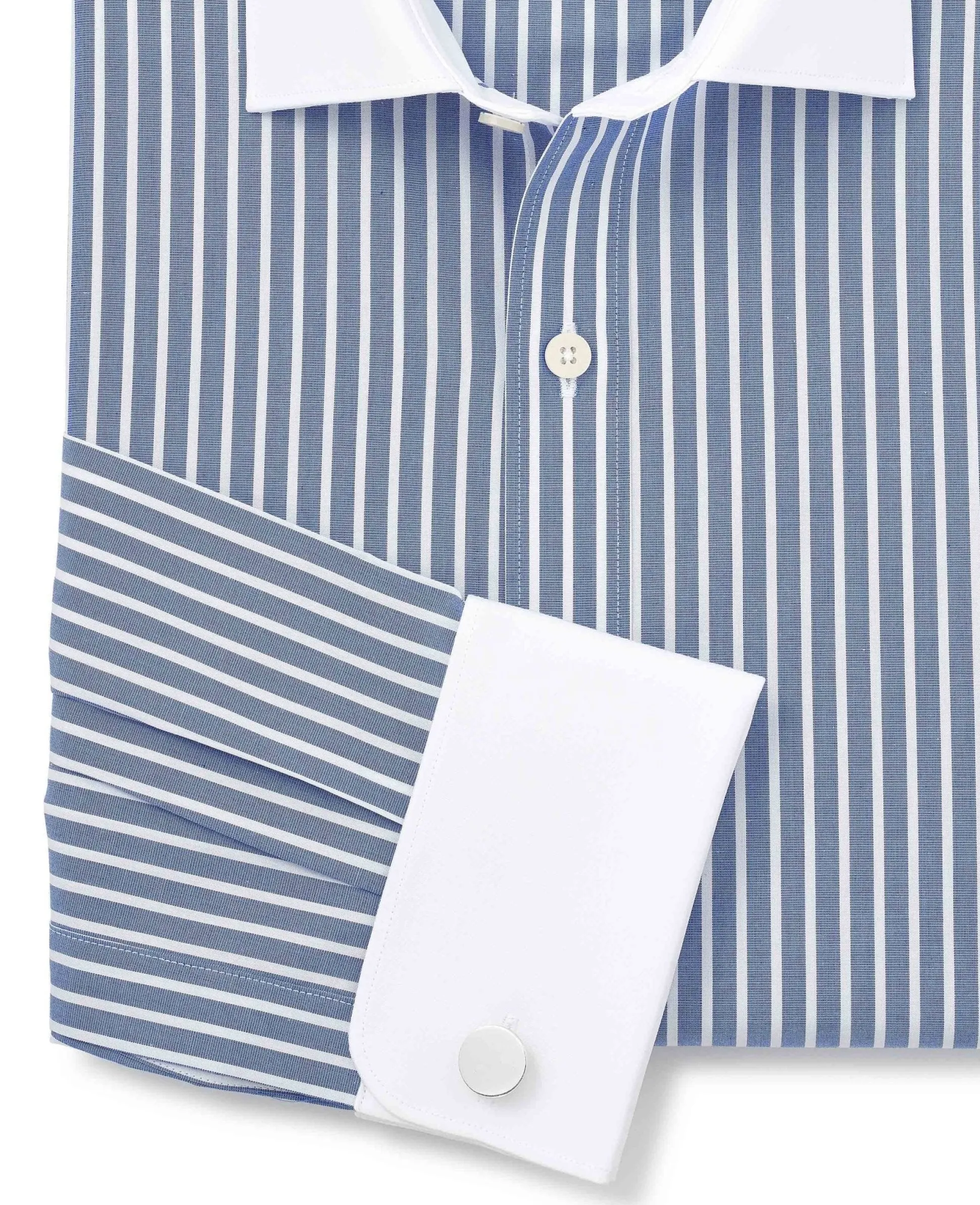 Blue White Cotton Striped Slim Fit Winchester Formal Shirt - Double Cuff
