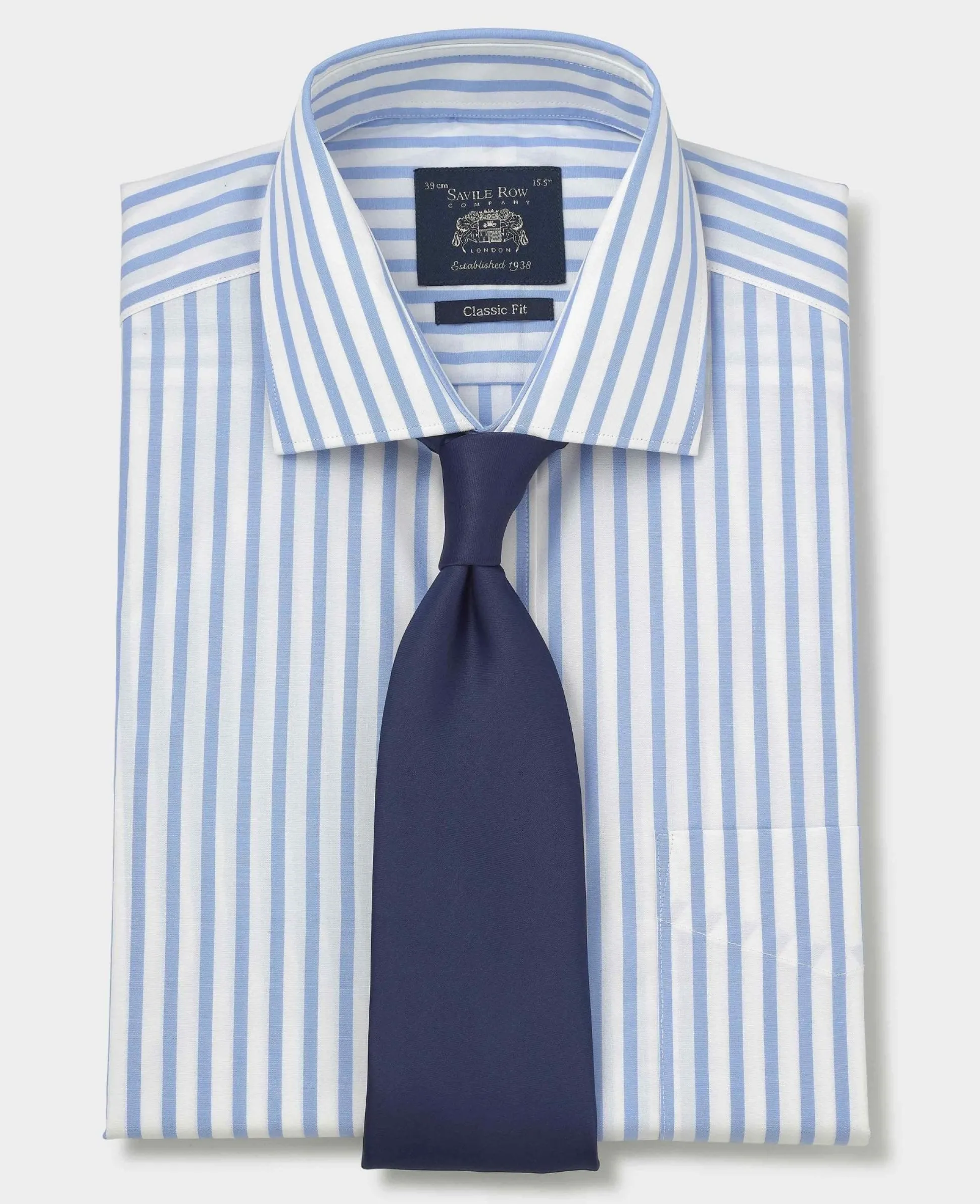 Blue White Stripe Cotton Poplin Classic Fit Formal Shirt - Single Cuff