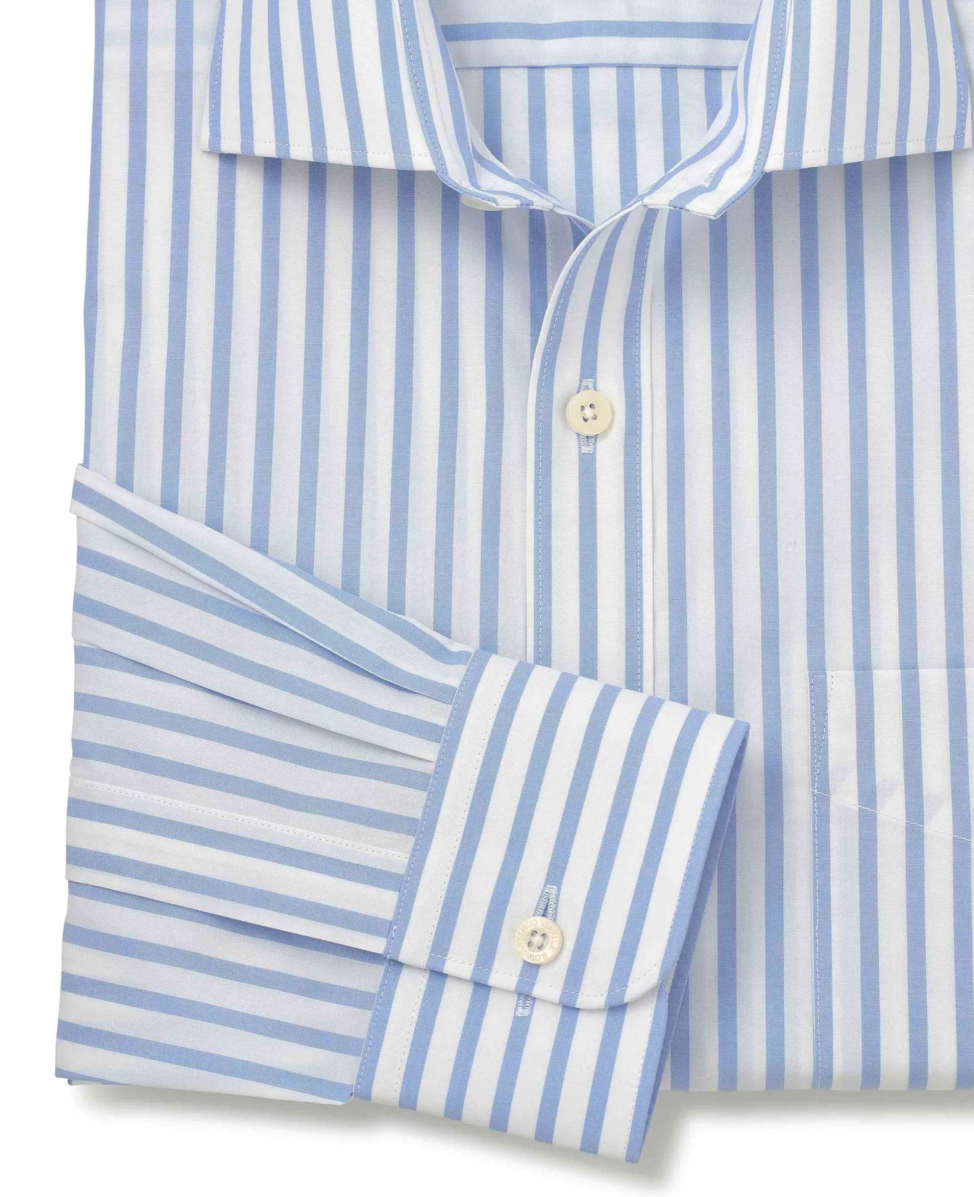 Blue White Stripe Cotton Poplin Classic Fit Formal Shirt - Single Cuff