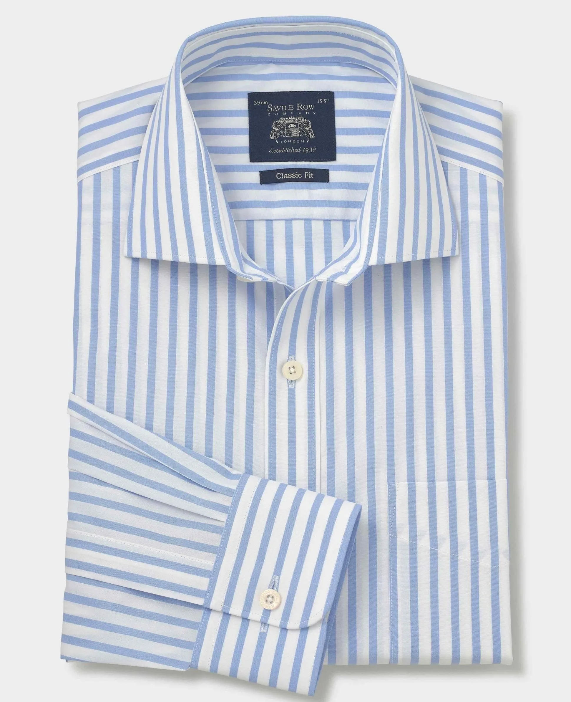 Blue White Stripe Cotton Poplin Classic Fit Formal Shirt - Single Cuff