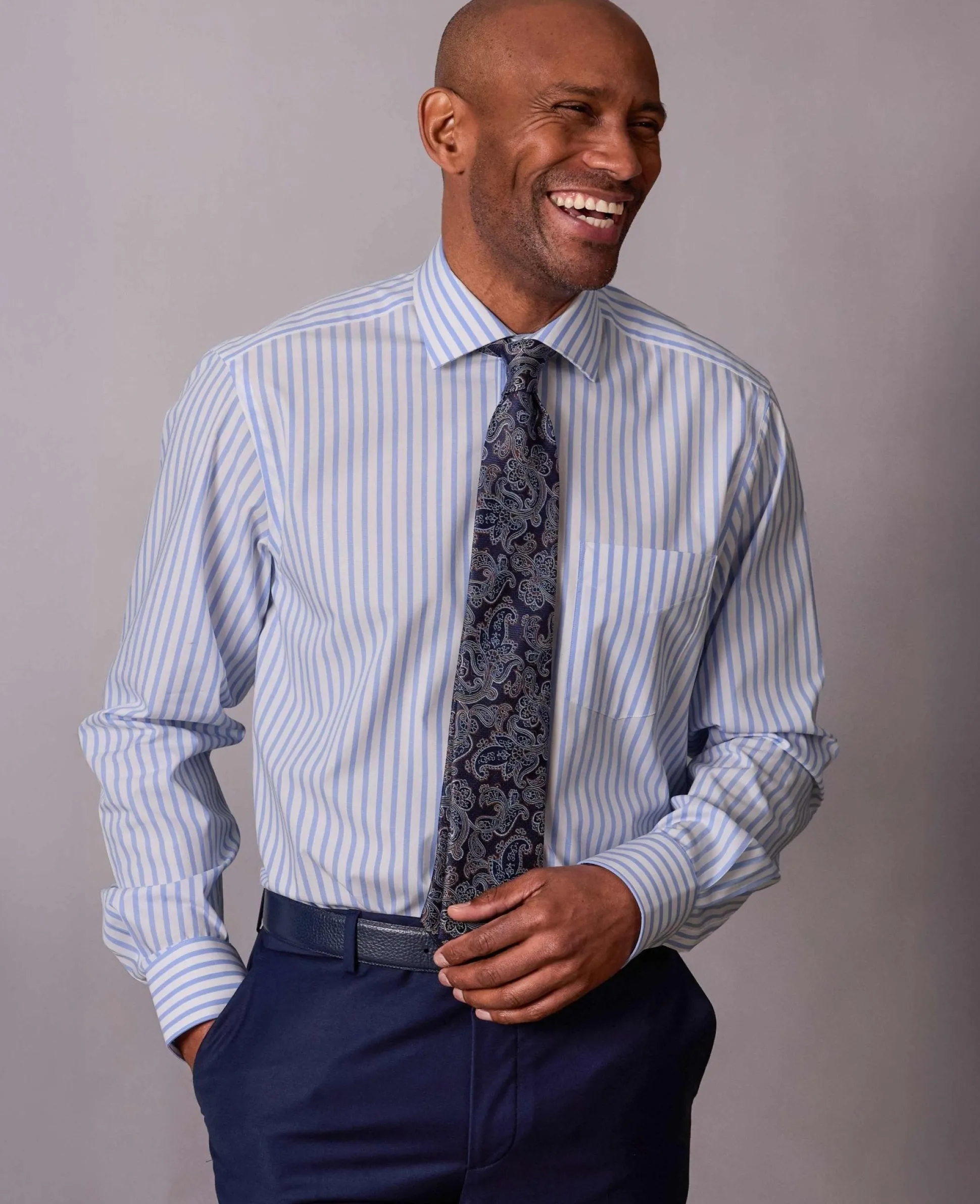 Blue White Stripe Cotton Poplin Classic Fit Formal Shirt - Single Cuff