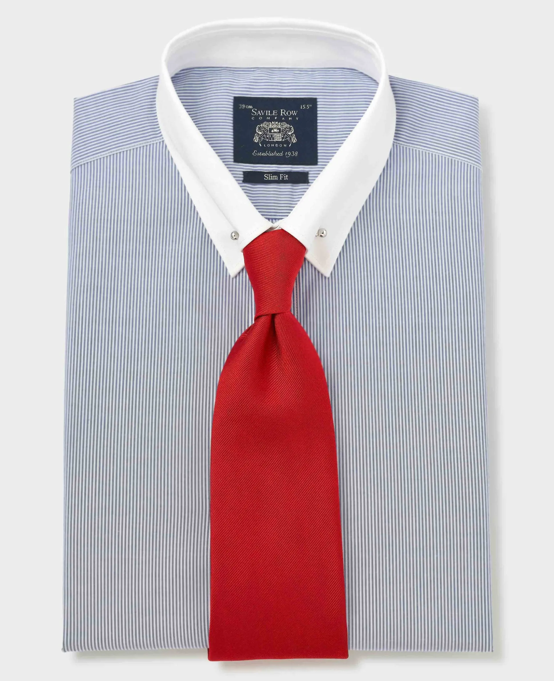 Blue White Stripe Poplin Slim Fit Pin Collar Winchester Formal Shirt - Double Cuff