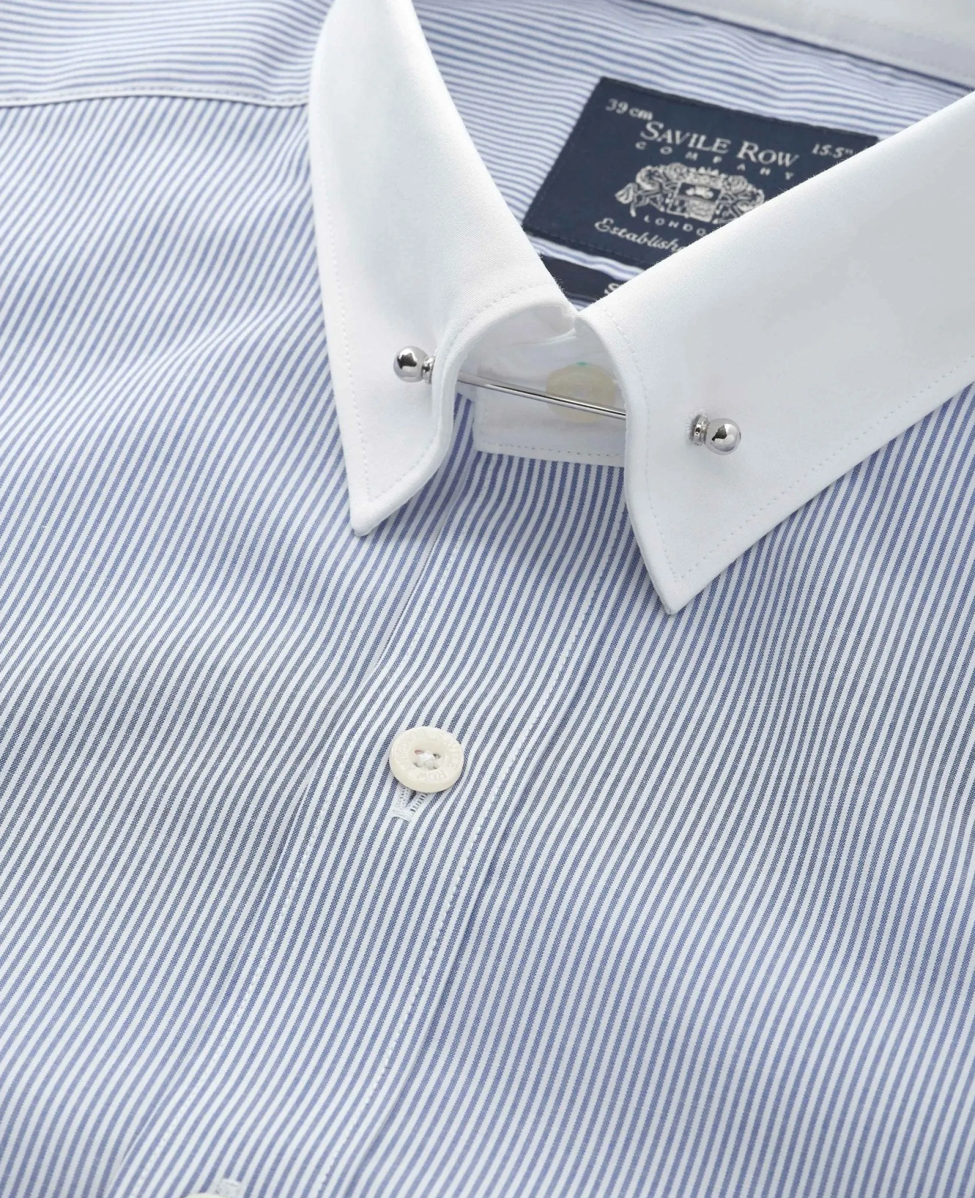 Blue White Stripe Poplin Slim Fit Pin Collar Winchester Formal Shirt - Double Cuff