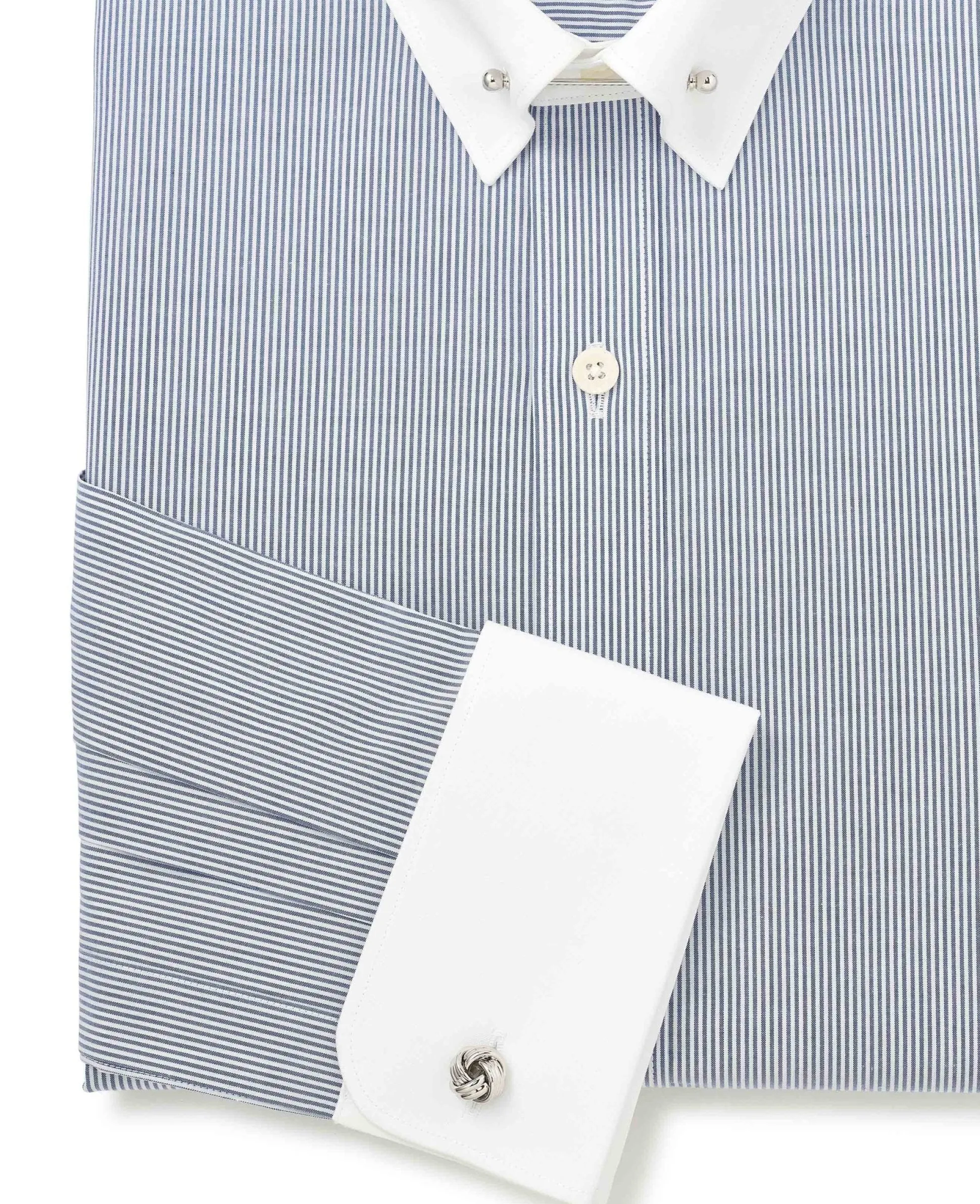 Blue White Stripe Poplin Slim Fit Pin Collar Winchester Formal Shirt - Double Cuff