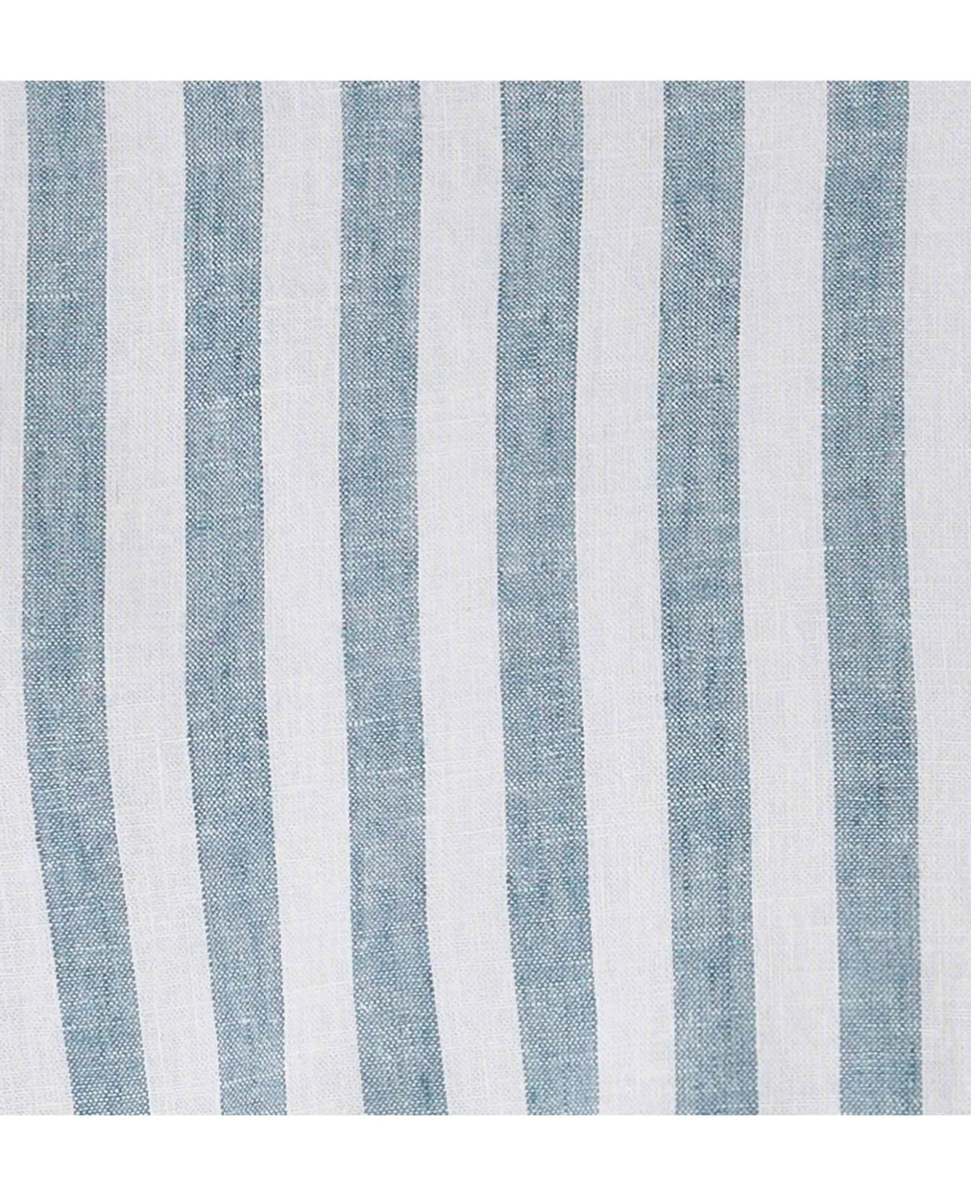 Blue White Variegated Stripe Cotton Linen Classic Fit Button-Down Casual Shirt