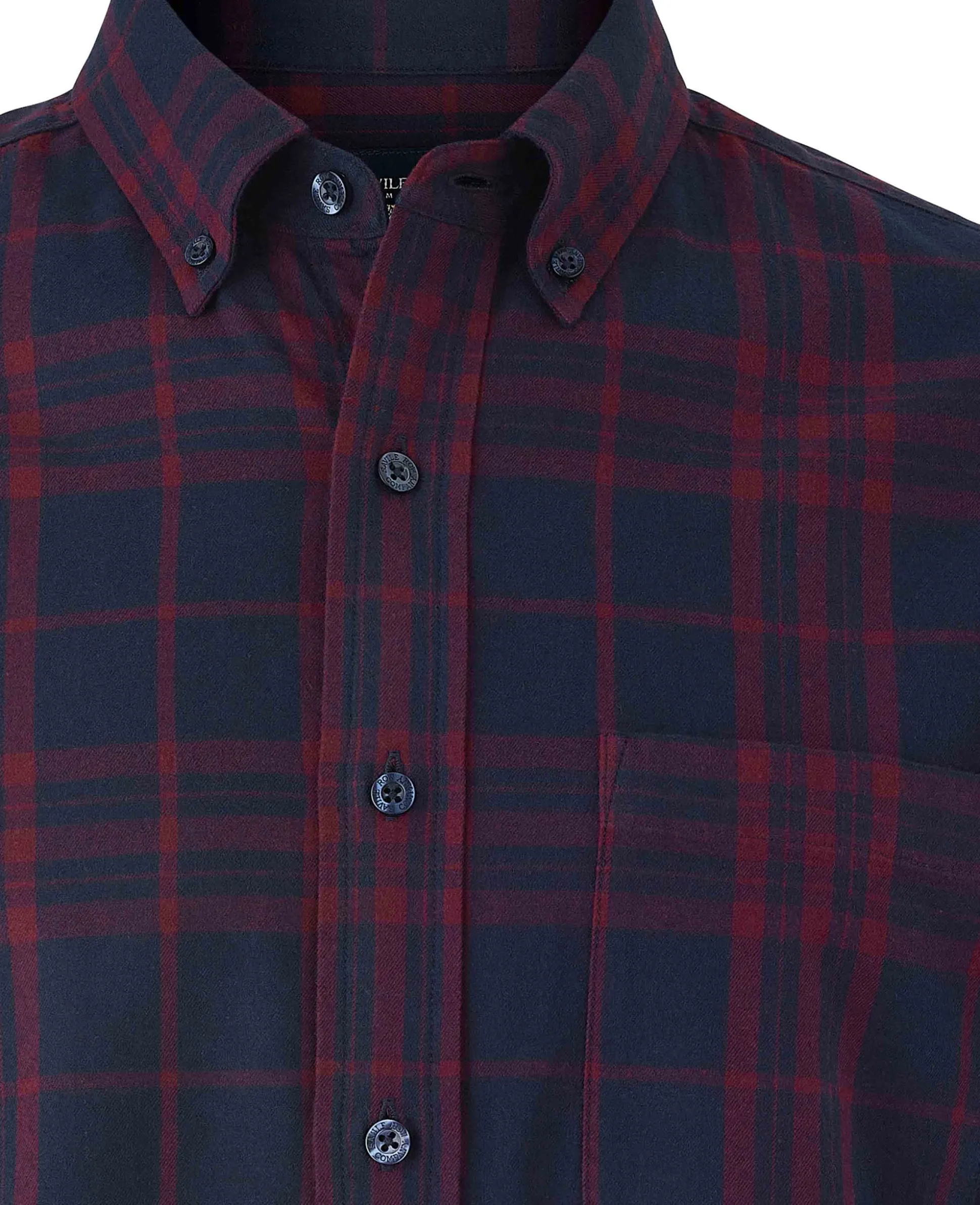 Burgundy Navy Brushed Cotton Check Classic Fit Button-Down Casual Shirt