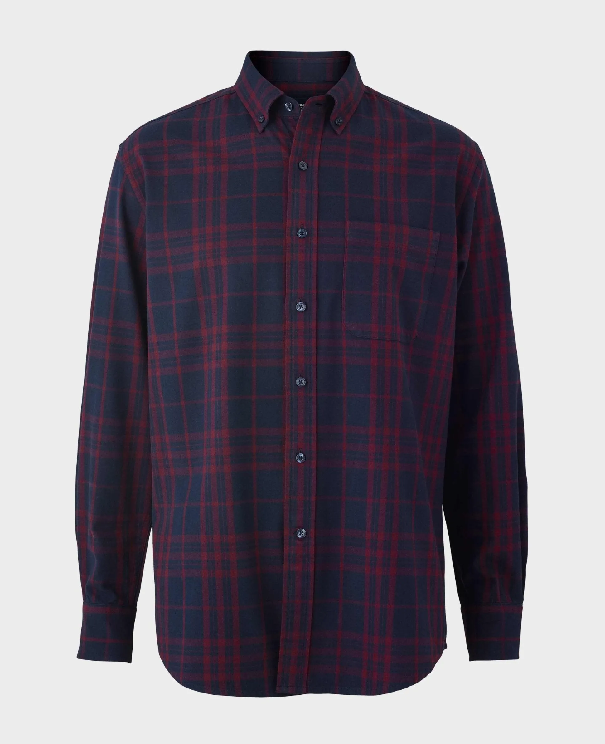 Burgundy Navy Brushed Cotton Check Classic Fit Button-Down Casual Shirt