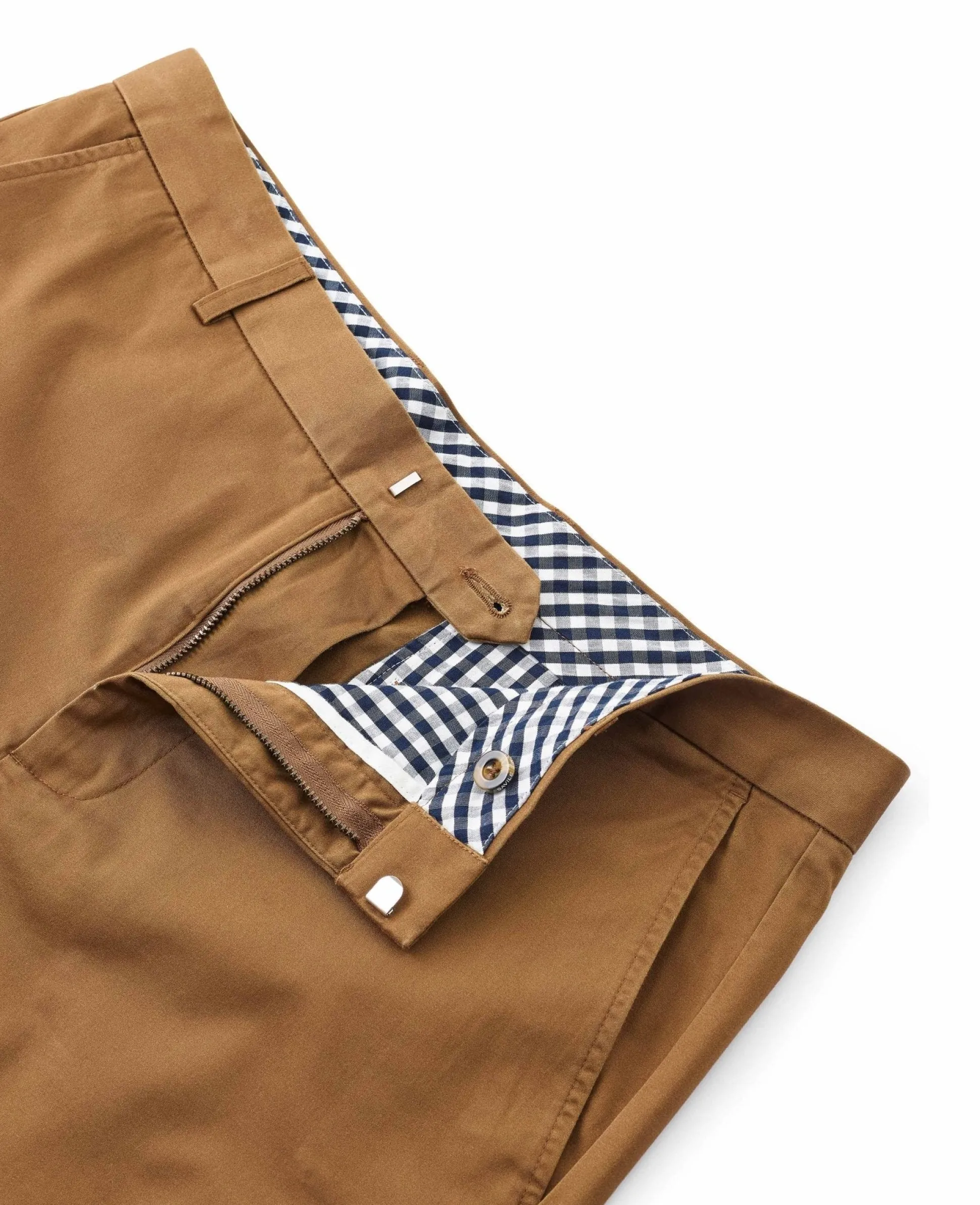 Cappuccino Brown Stretch Cotton Classic Fit Flat Front Chinos