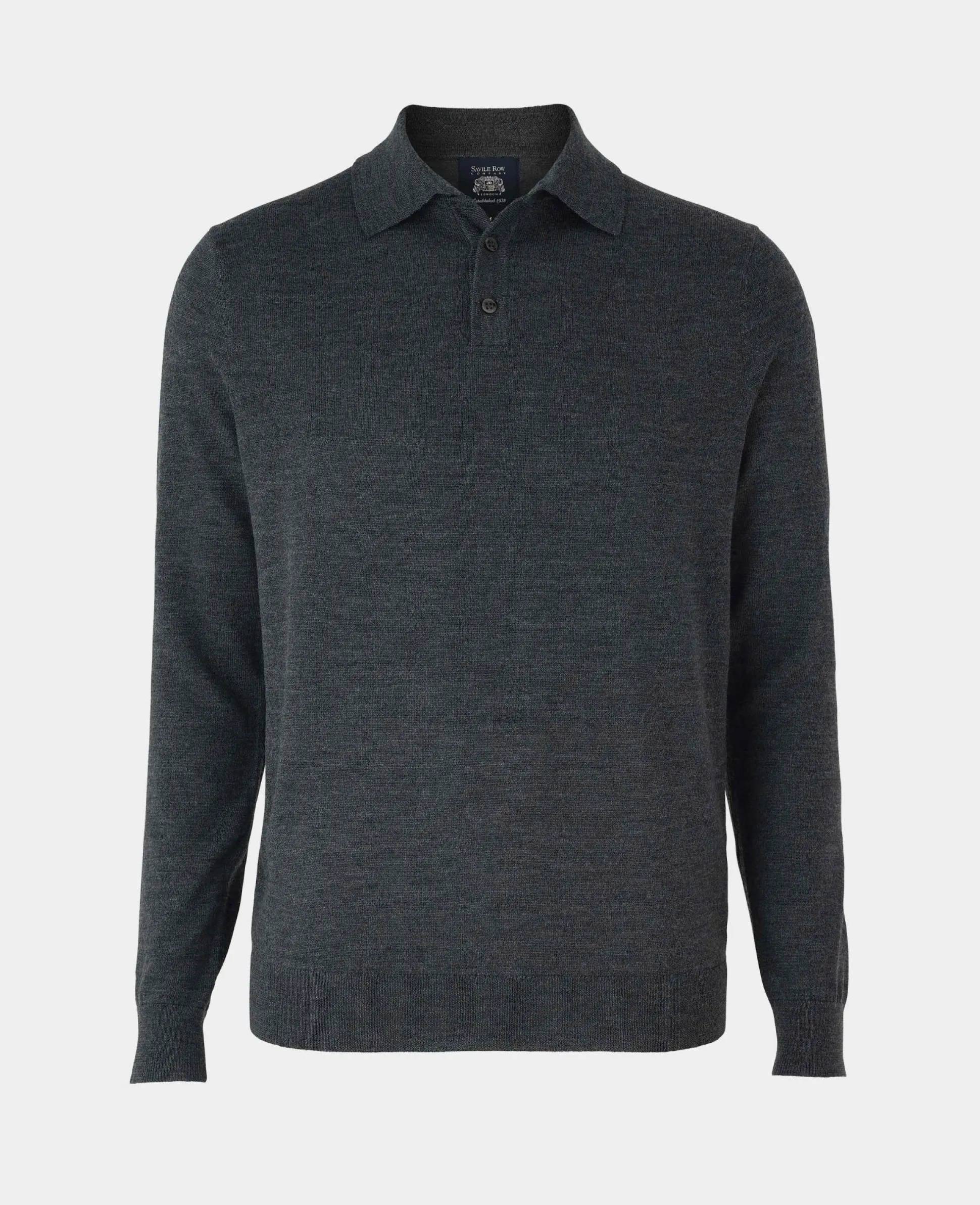 Charcoal Merino Wool Knitted Polo Shirt