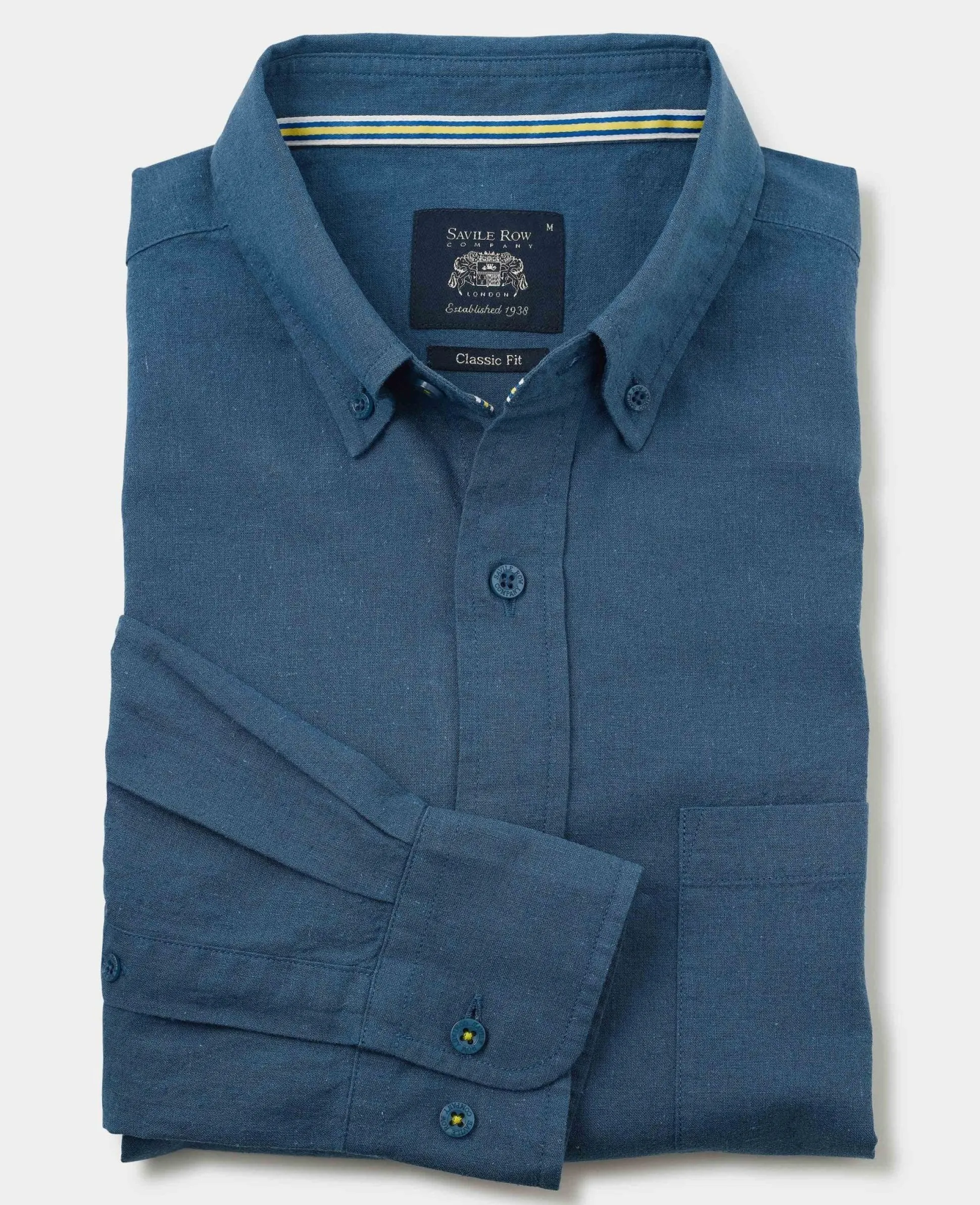 Dark Blue Linen Cotton Classic Fit Button-Down Casual Shirt